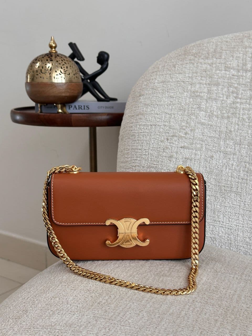 Celine Triomphe Mini Shoulder Bag with Metal Chain Strap