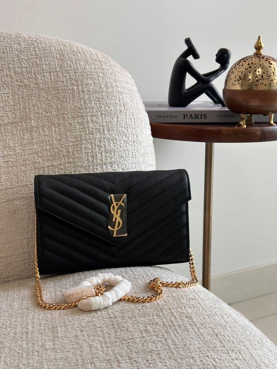 Saint Laurent Monogram Chain Wallet in Chevron Leather