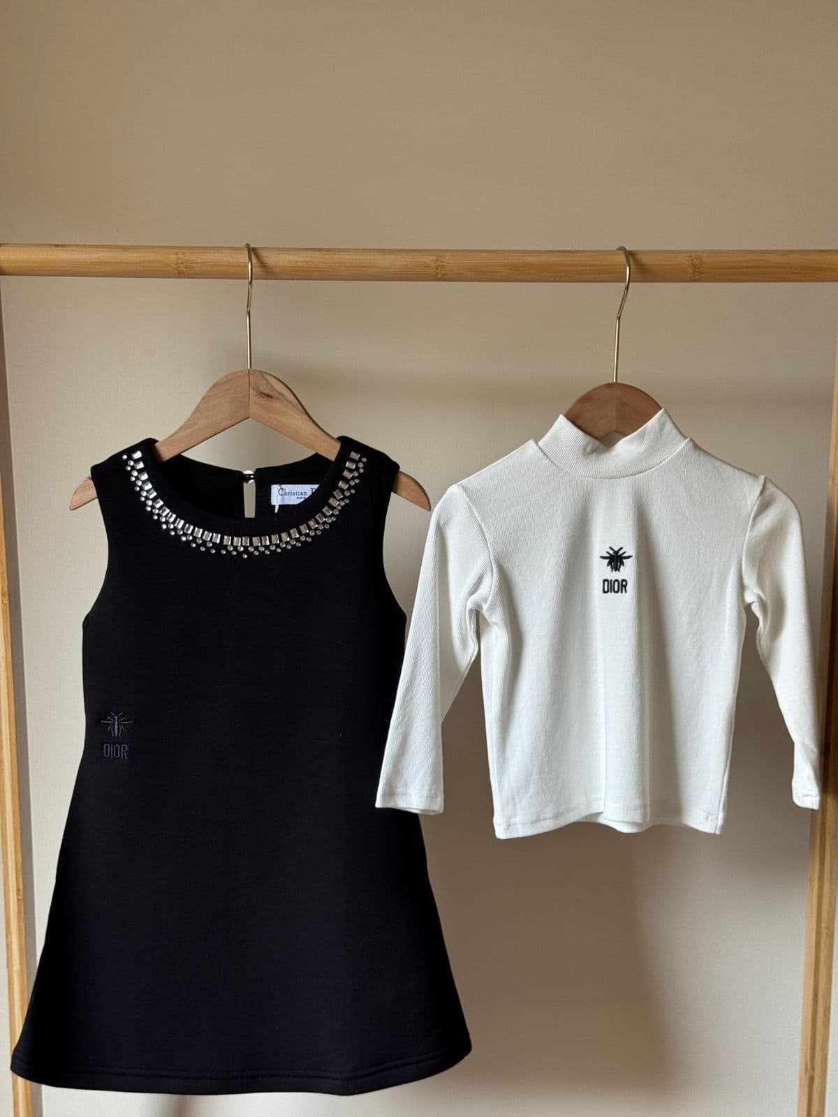 Dior Girls 2-Piece Crystal Dress Set – Logo Turtleneck & Sleeveless Dress