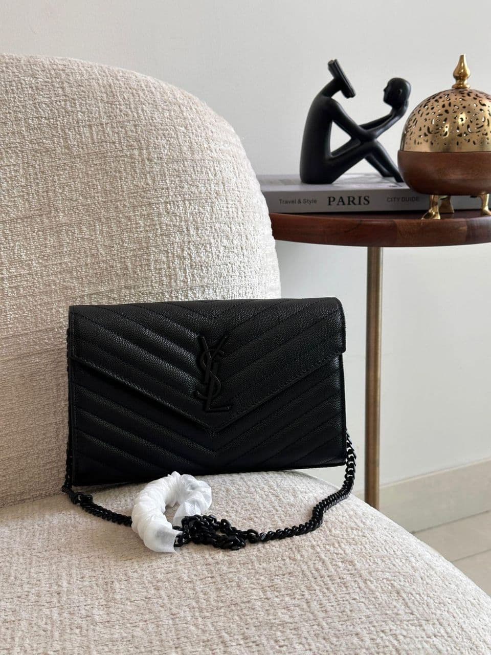 Saint Laurent Monogram Chain Wallet in Chevron Leather