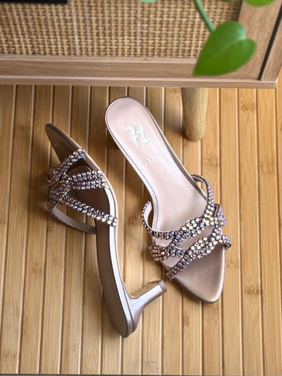 GINA Iridescent Crystal Strap Heeled Sandals