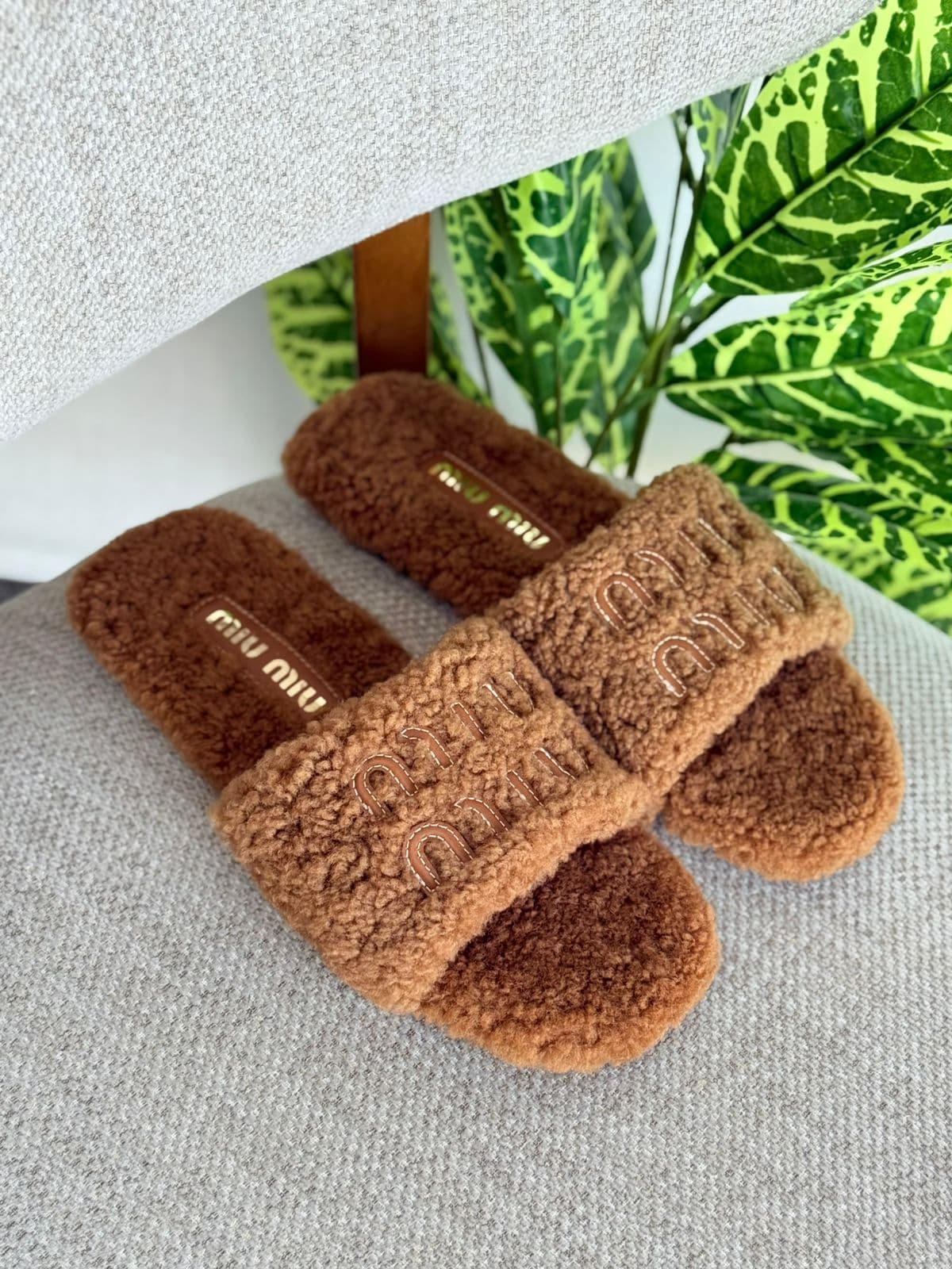 Miu Miu Fluffy Winter Slides – Cozy Soft Collection