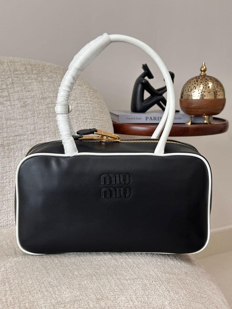 Miu Miu Beau Bag – Leather Top Handle in Black & Brown