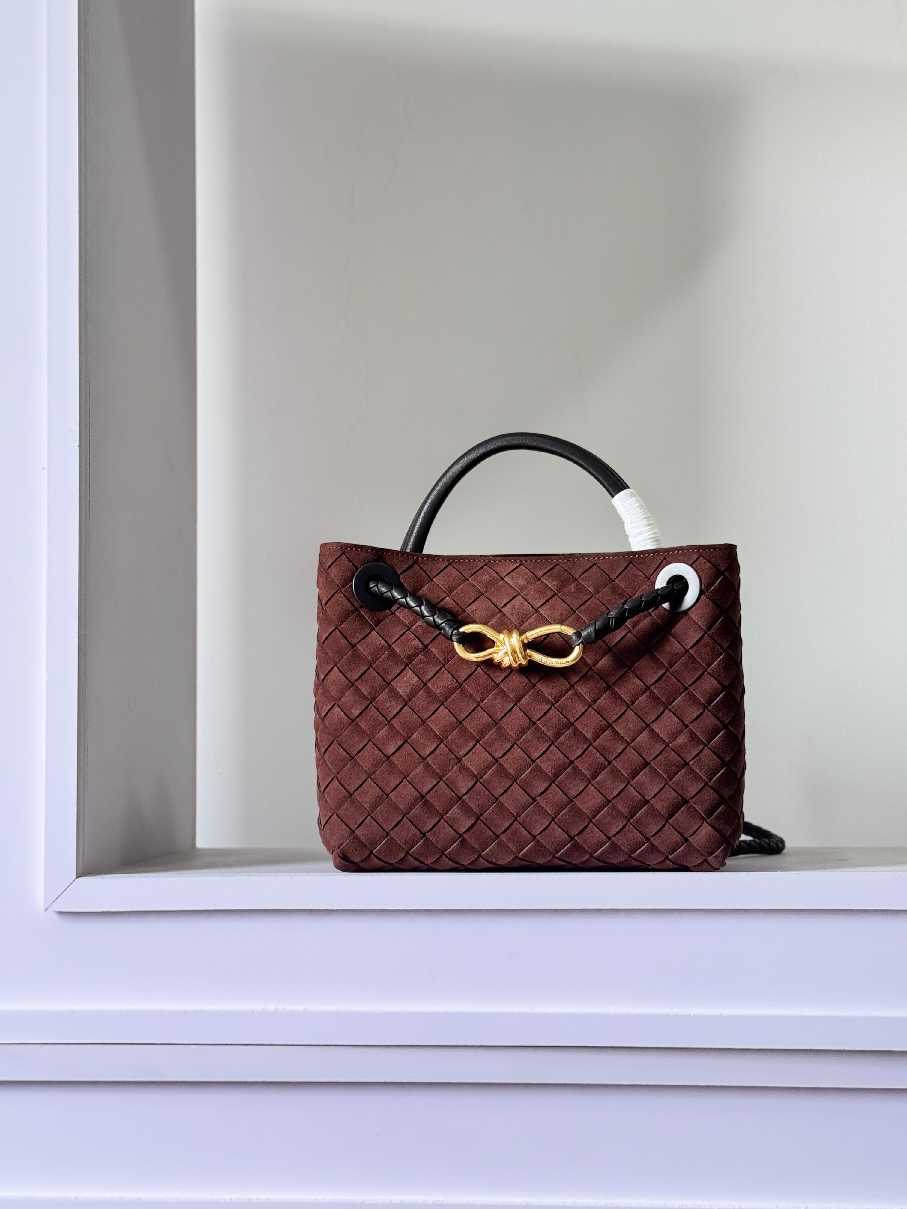 Bottega Veneta Intrecciato Suede Top Handle Bag – Signature Knot Detail