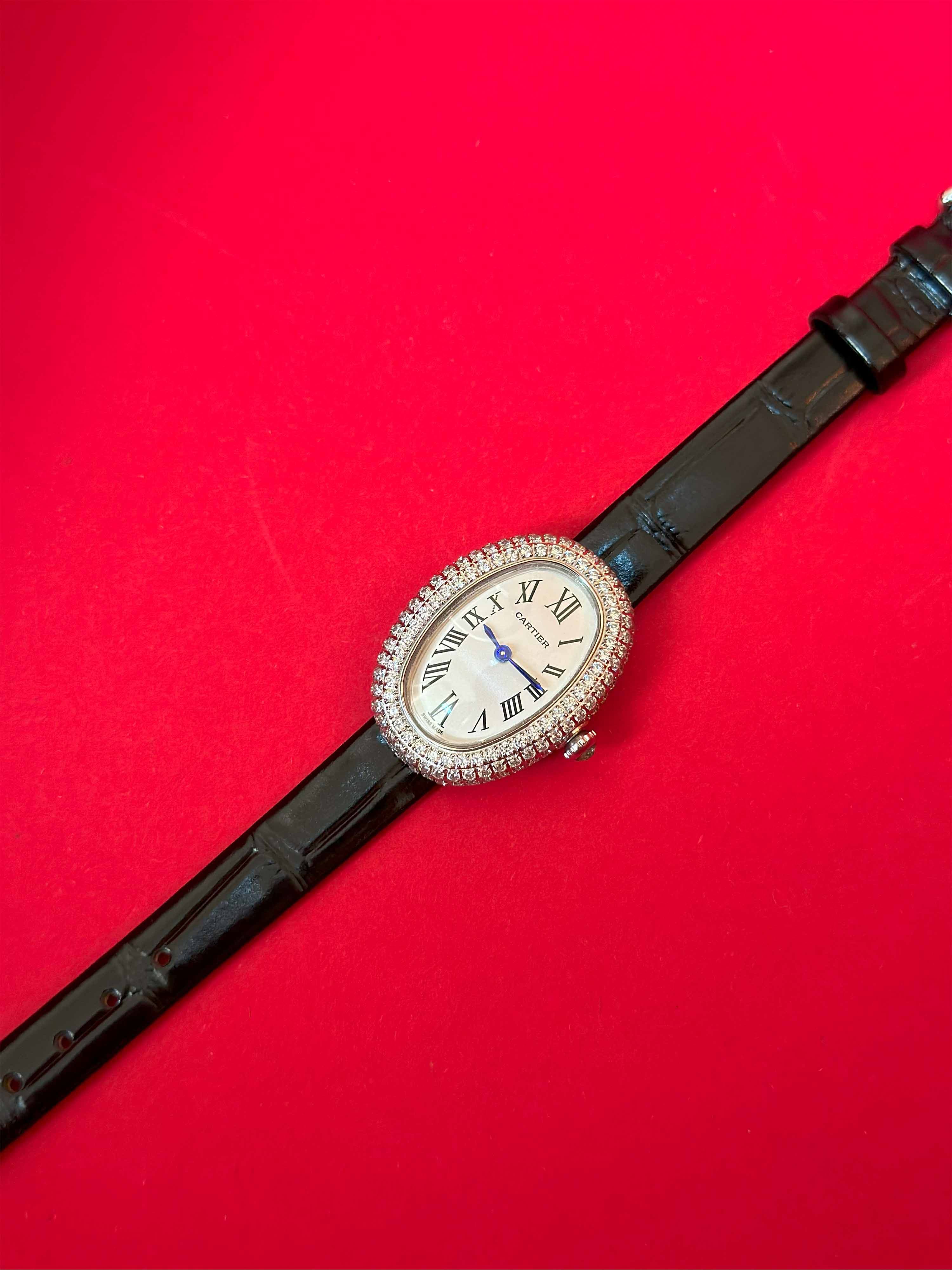 Cartier Baignoire Black Leather Ladies Watch Collection