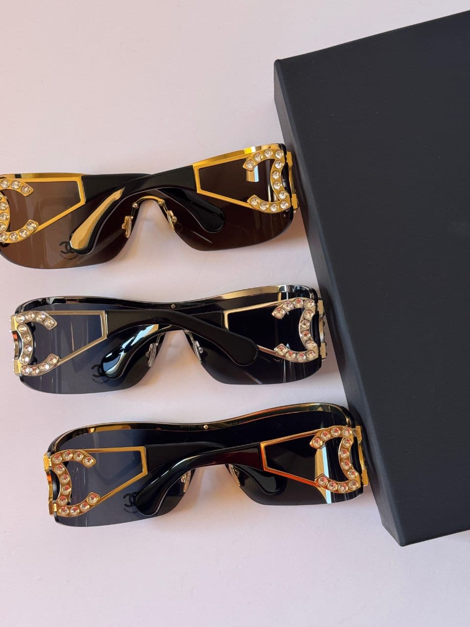 Chanel Shield Sunglasses with Crystal CC Logo