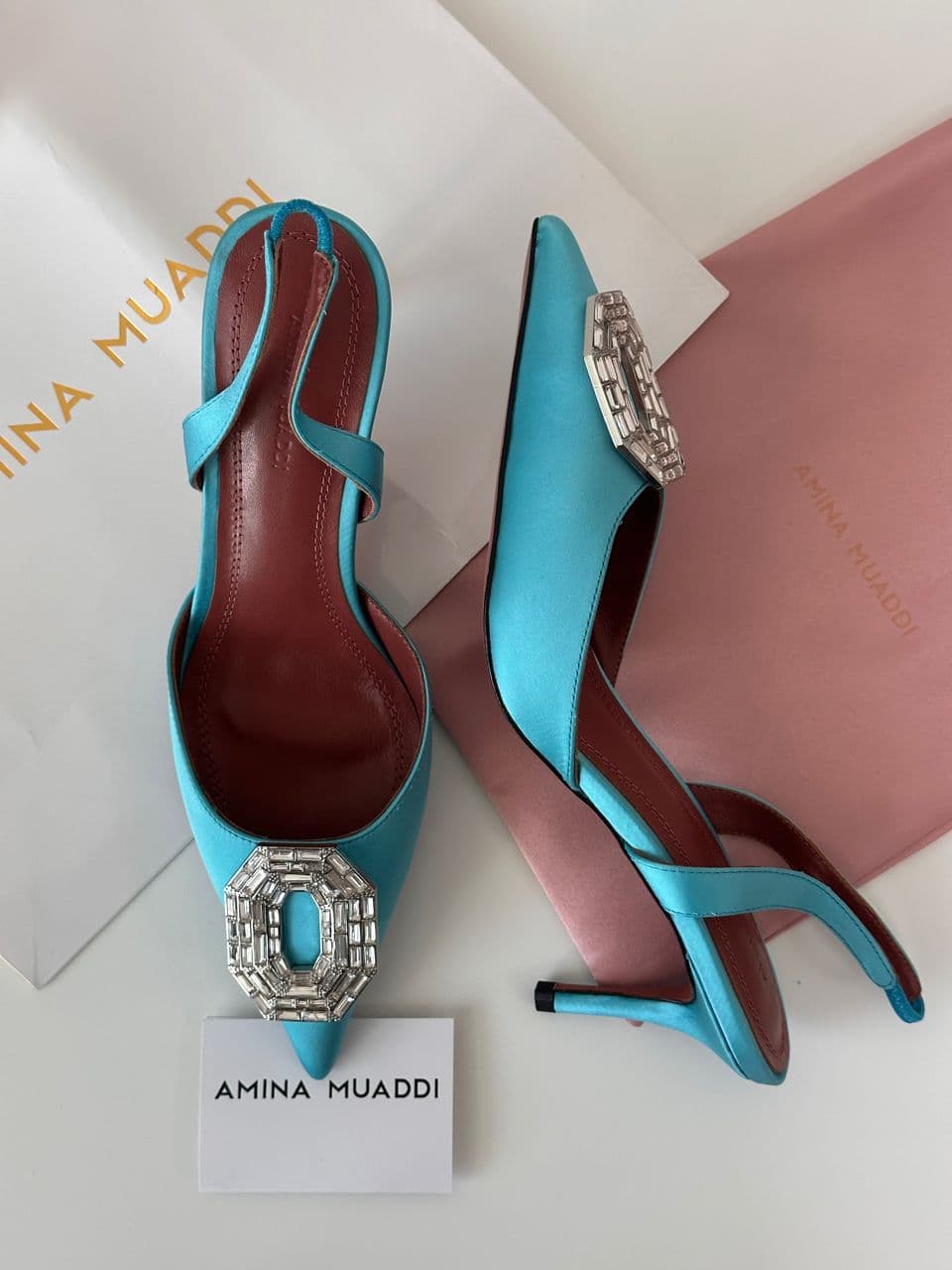 Amina Muaddi Camelia Leather Heels