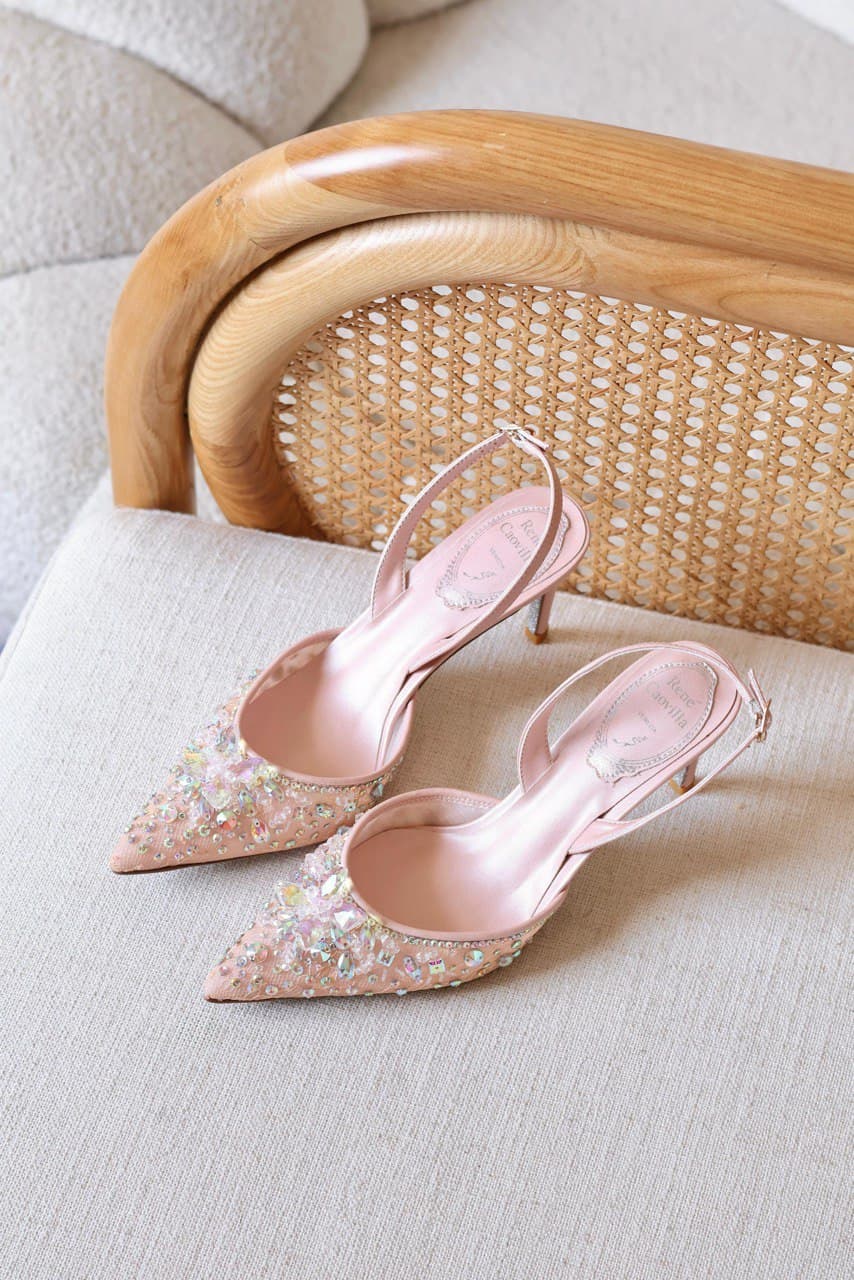 René Caovilla Kara Crystal Embellished Lace Slingback Pumps