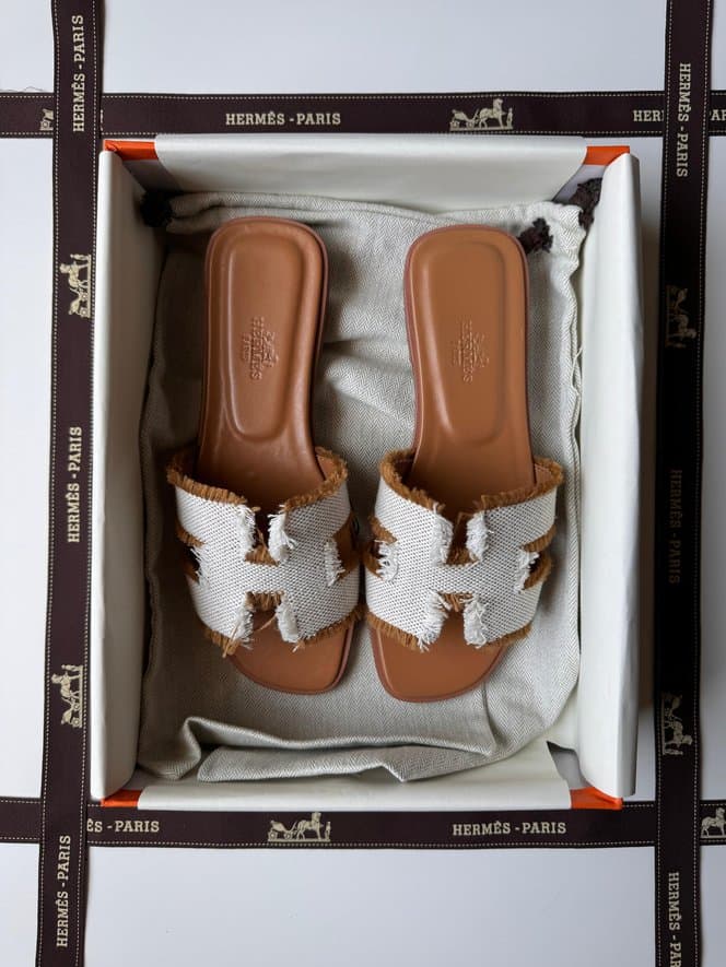Hermes Oran Sandal Embroidered Canvas