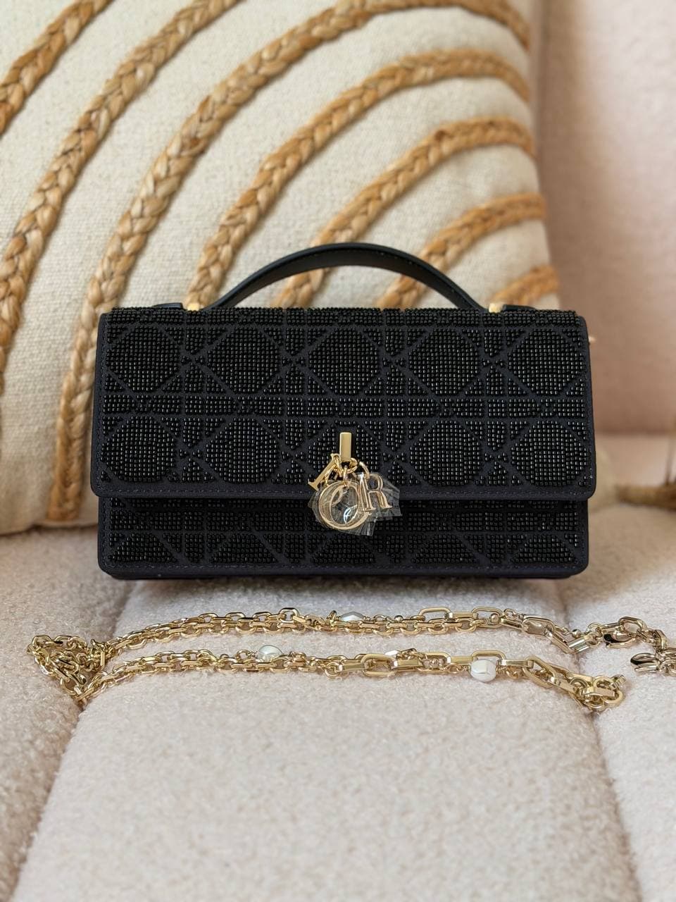 Dior Or My Dior Mini Bag Microbead-Embroidered Cannage Motif