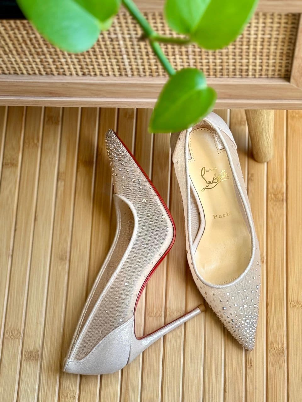 Christian Louboutin Crystal-Embellished Pointed Toe Pumps
