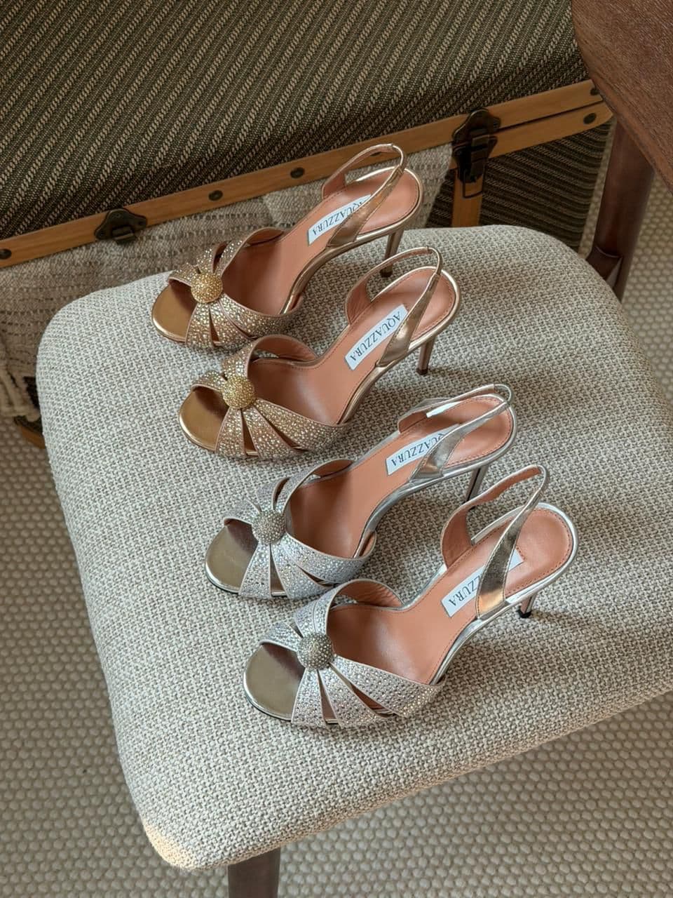 Aquazzura Shimmer Crystal Ball Heels – Gold & Silver