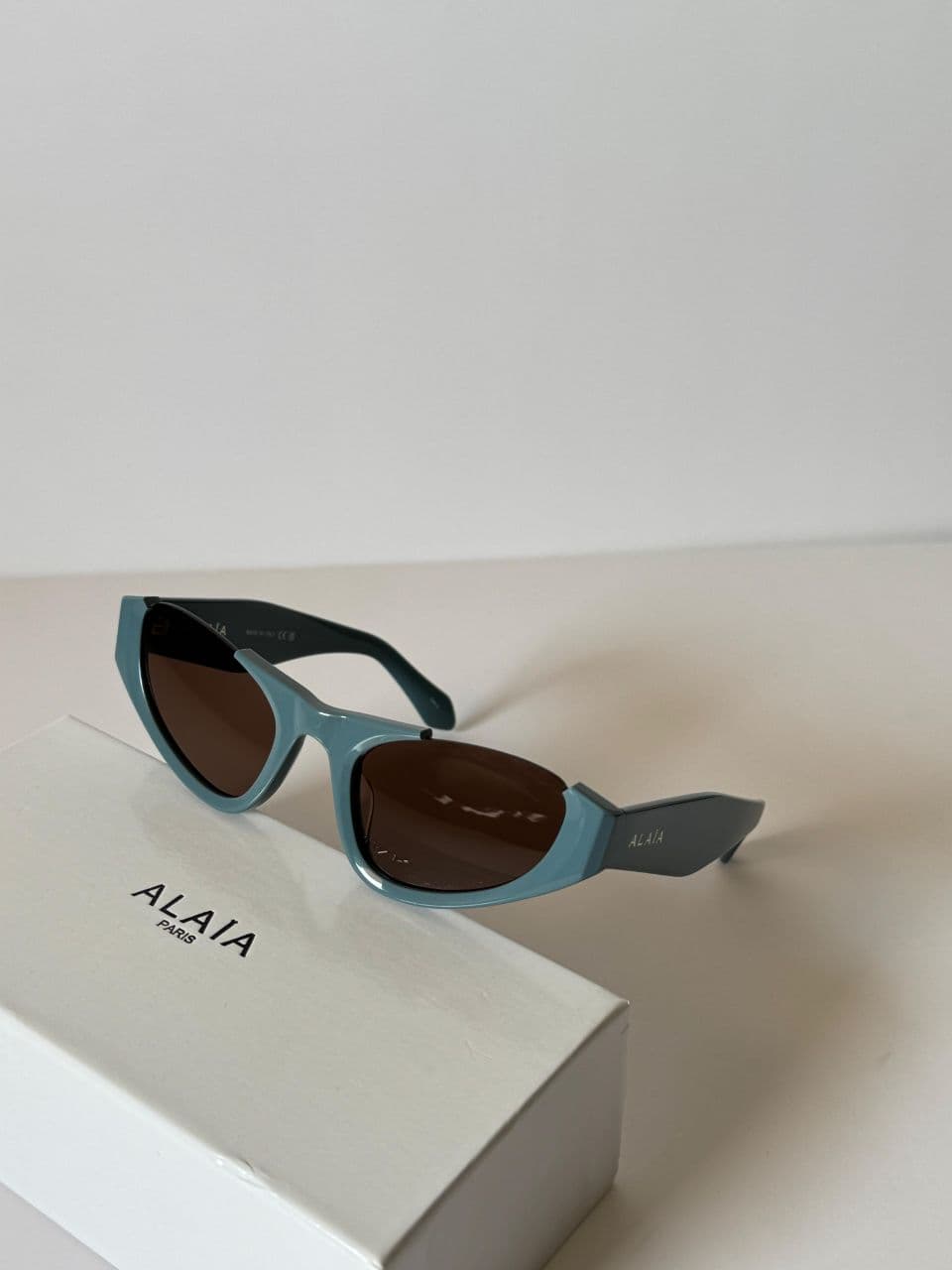 Alaia Sculpted Angular Sunglasses with Bold Acetate Frame