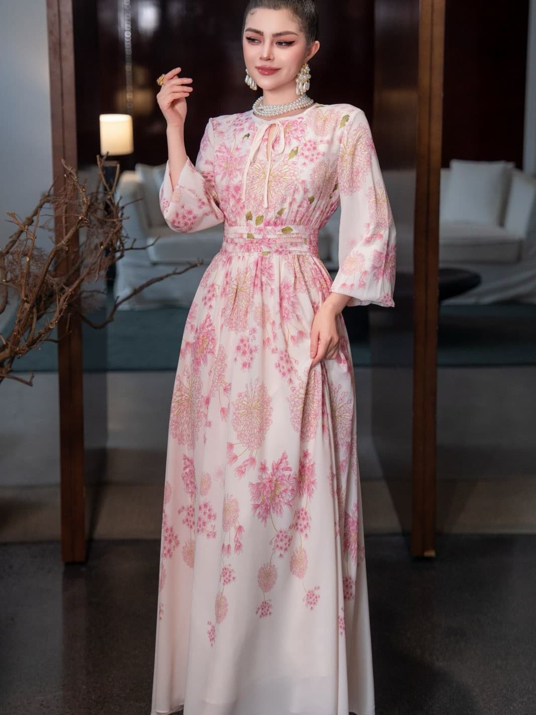 Dolce & Gabbana Pink Floral Silk Maxi Dress