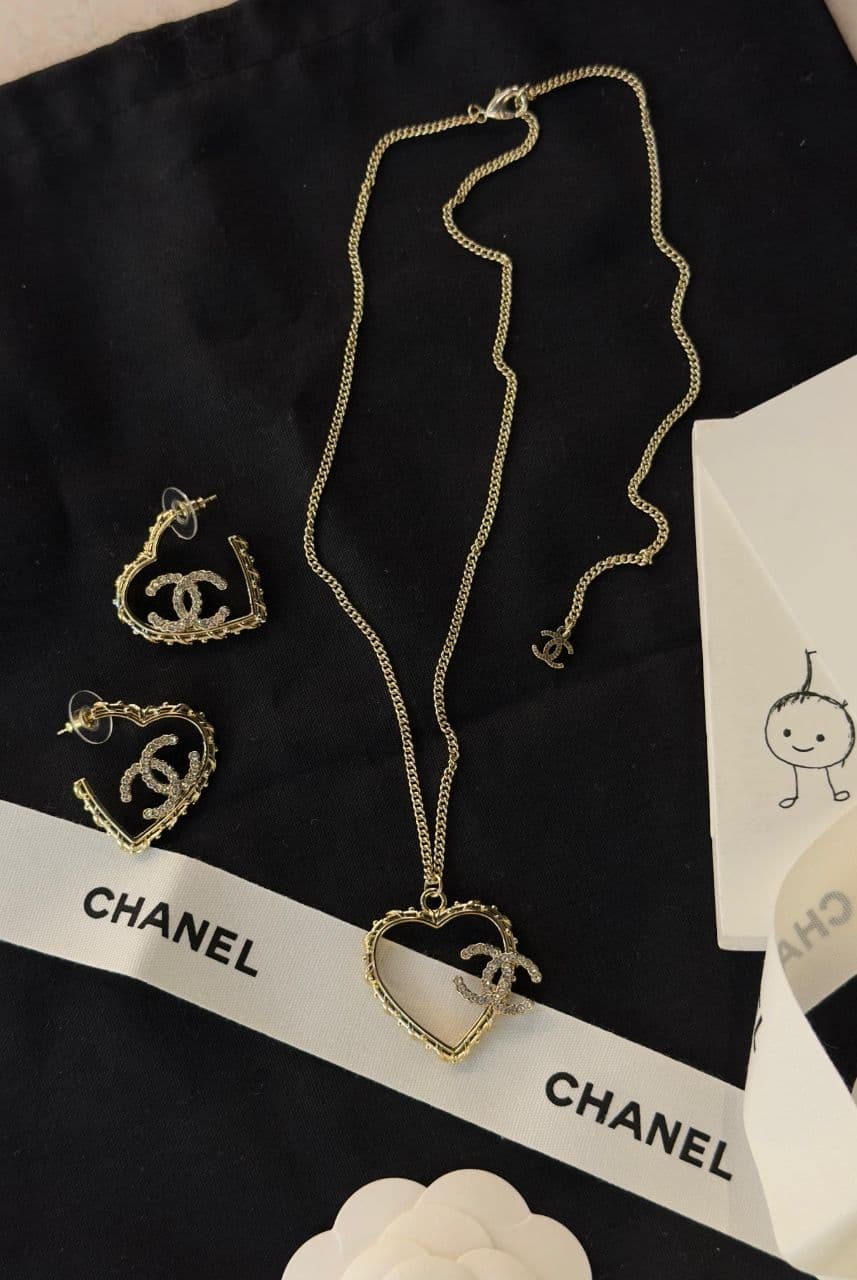 Chanel Heart Logo Jewelry Set – Necklace & Earrings