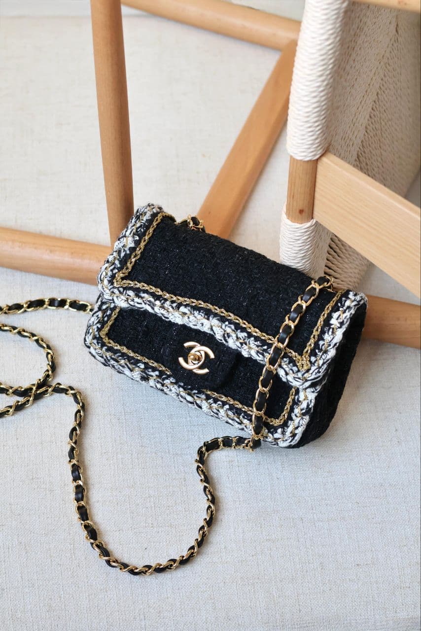 Chanel Tweed Classic Flap Bag – Black & Gold – Size 20cm & 25cm