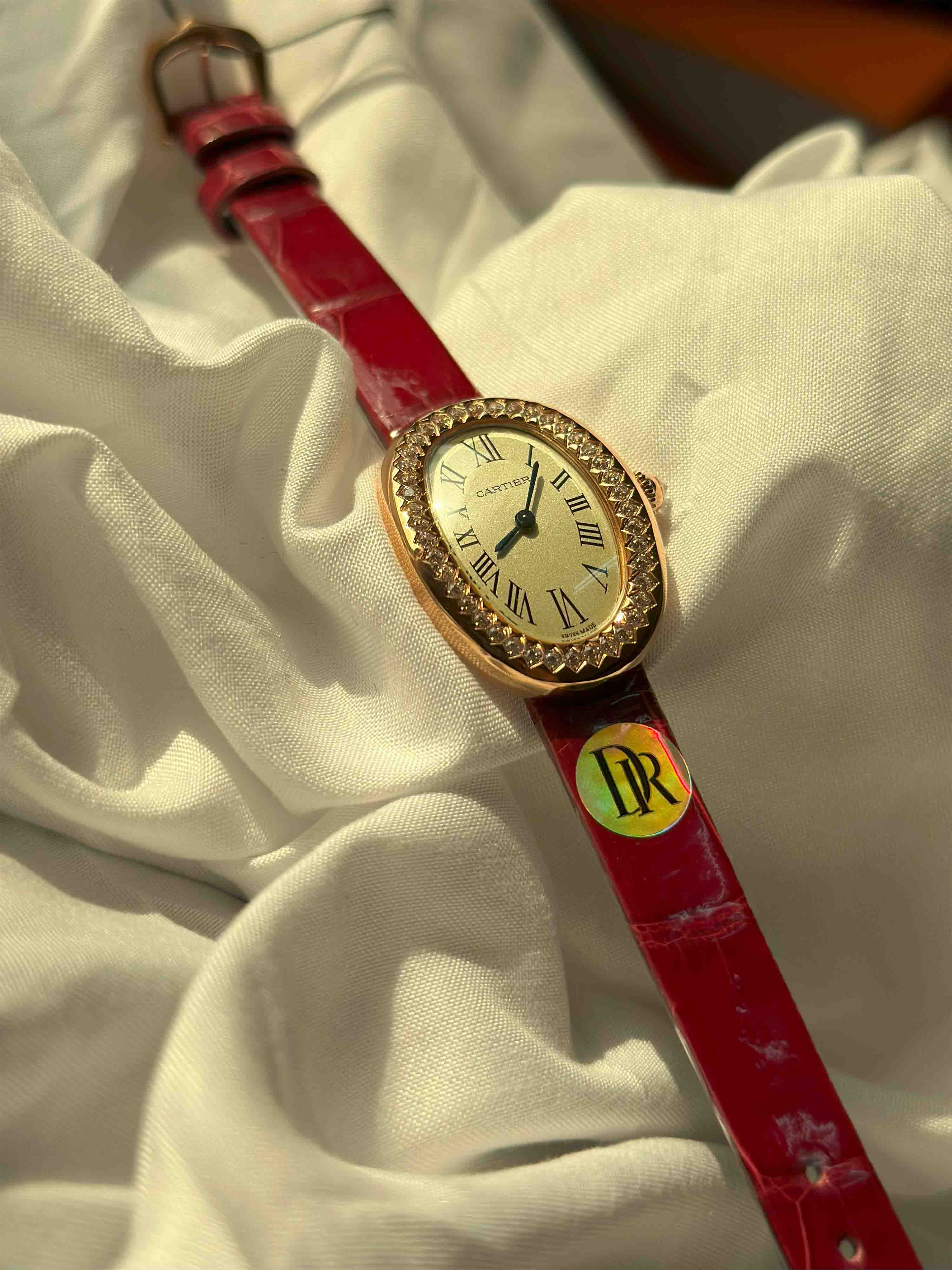 Cartier Baignoire Diamond Bezel Watch – Red Leather Strap