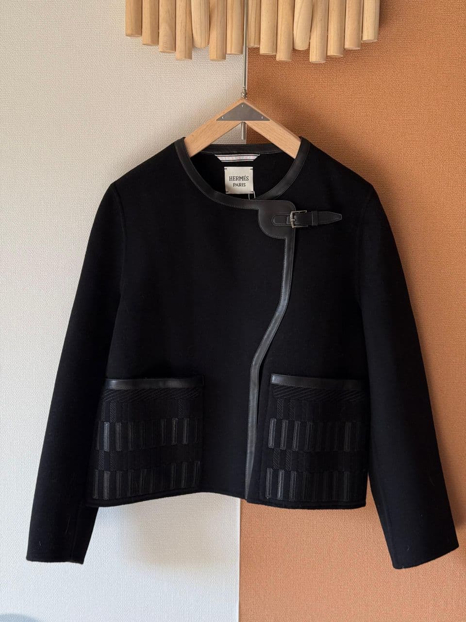 Hermès Structured Wool Jacket with Leather Toggle Detail