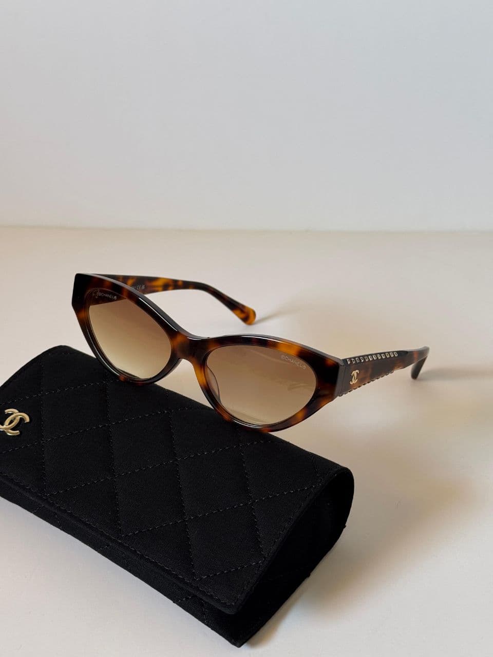 Chanel Cat-Eye Sunglasses with Studded CC Logo Temple