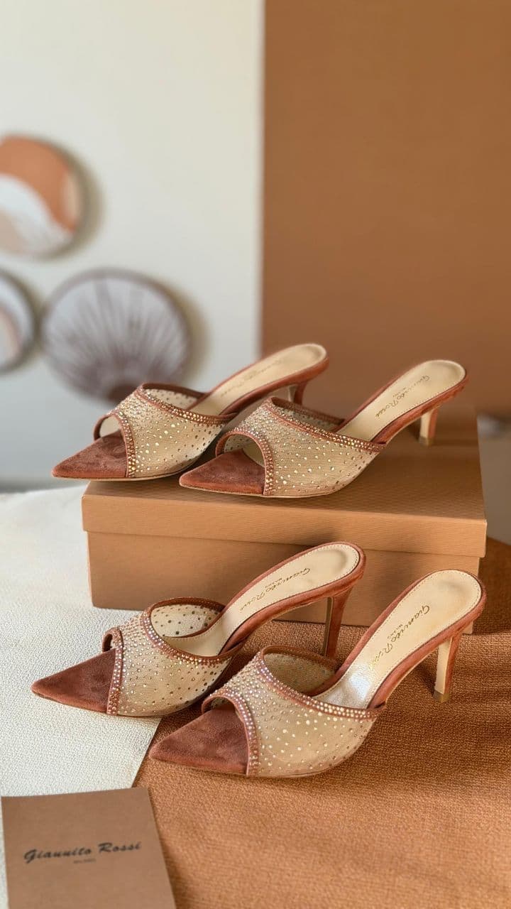 Gianvito Rossi Crystal Mesh Mules – Short & High Heel Edition