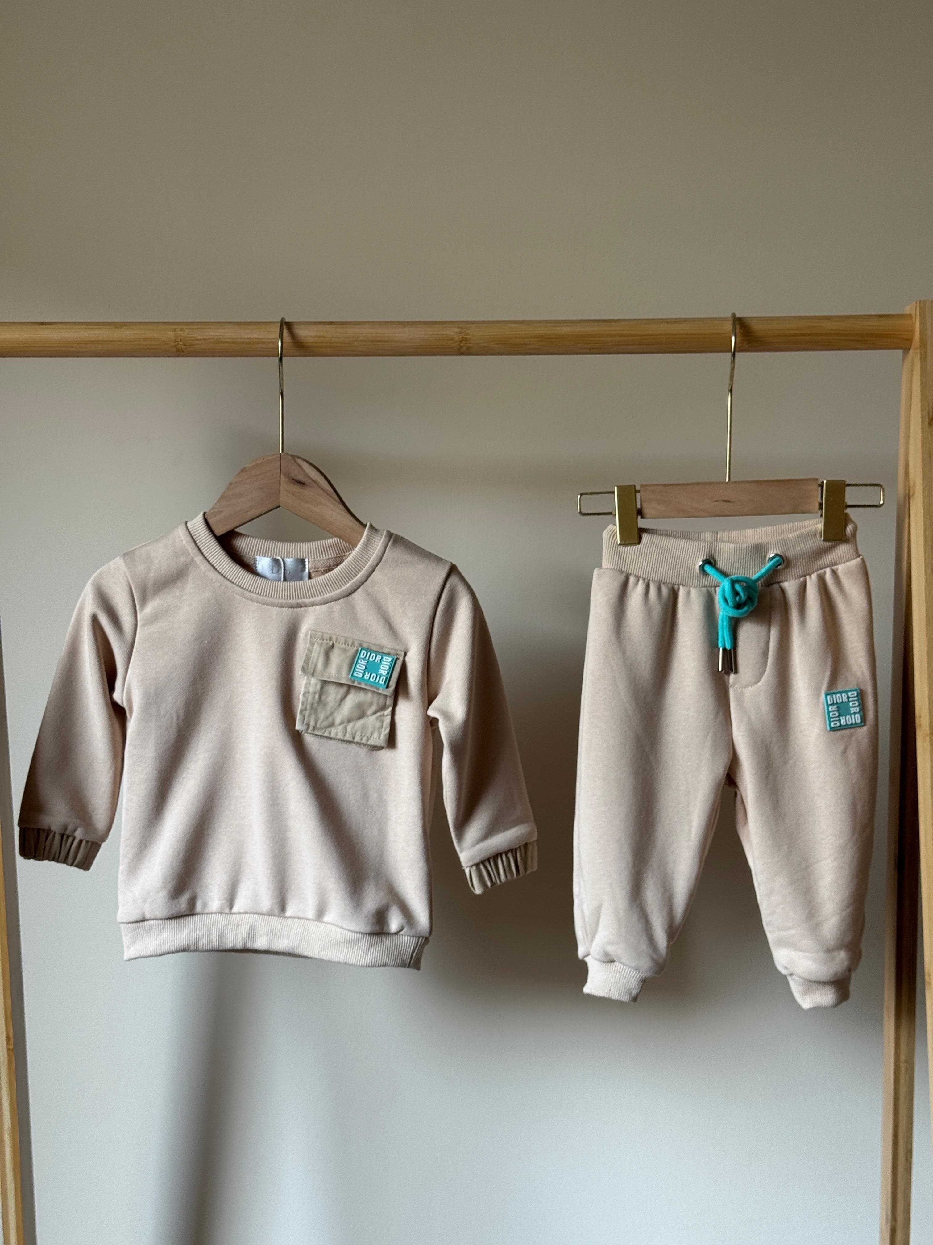 Dior Baby Sweatshirt & Jogger Set – Beige – 6 Months to 3 Years