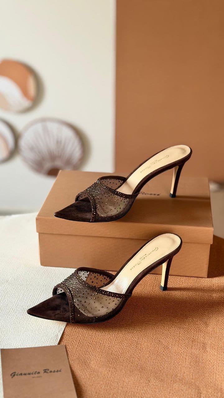 Gianvito Rossi Crystal Mesh Mules – Short & High Heel Edition
