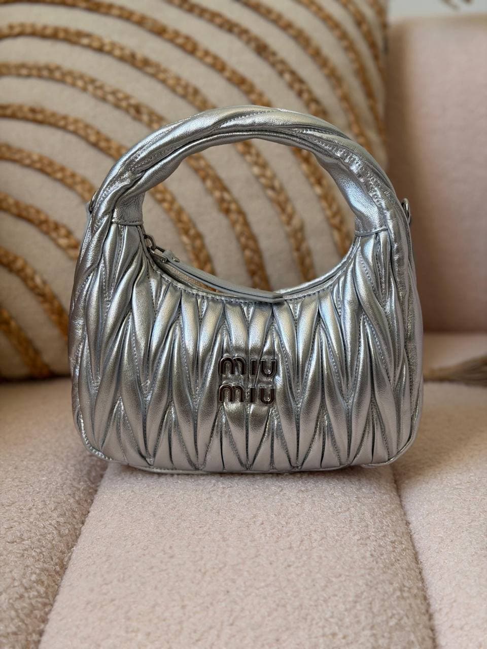 Miu Miu Wander Matelassé Mini Hobo Bag in Nappa Leather