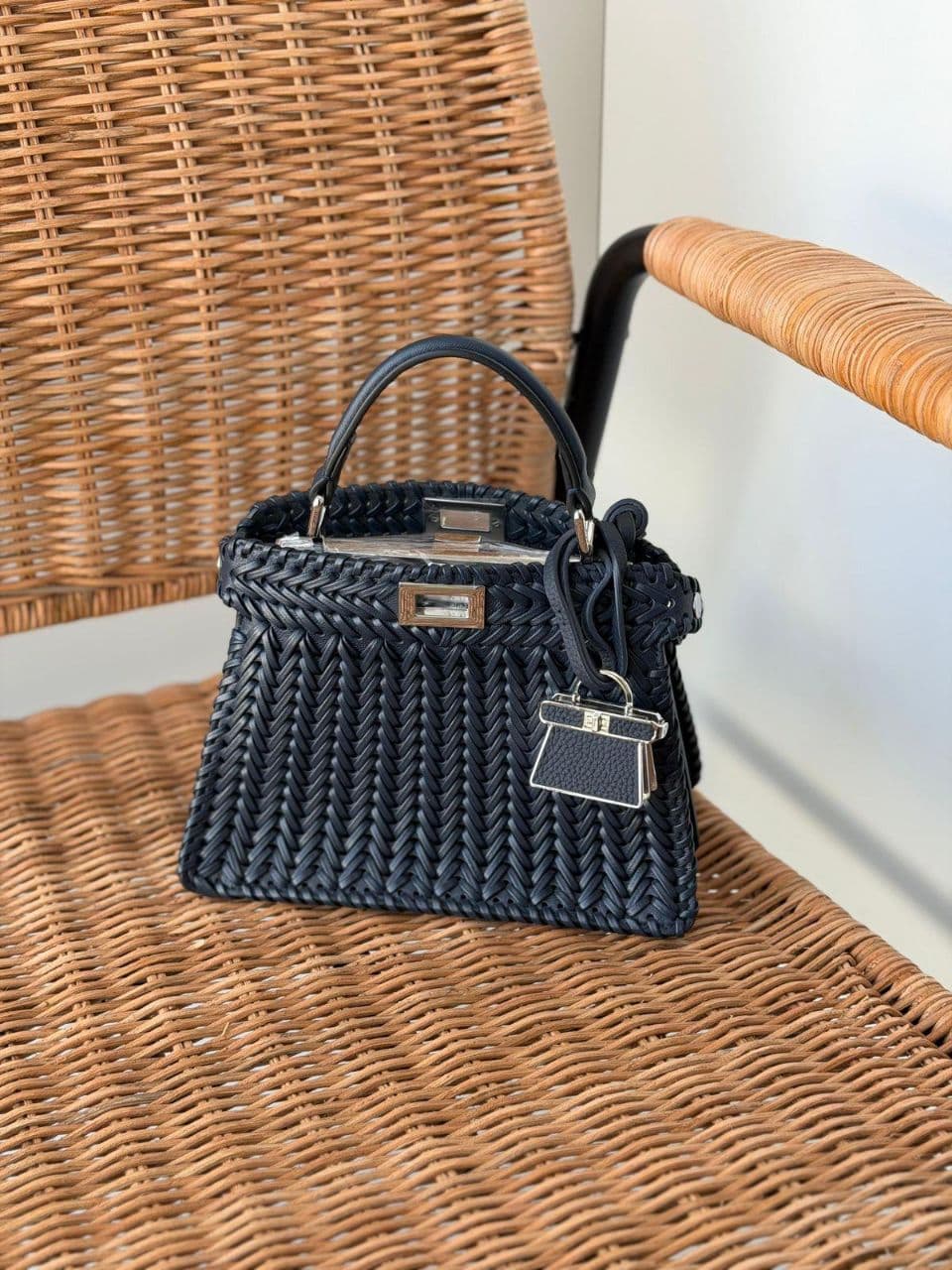 Fendi Woven Leather Mini Top Handle Bag