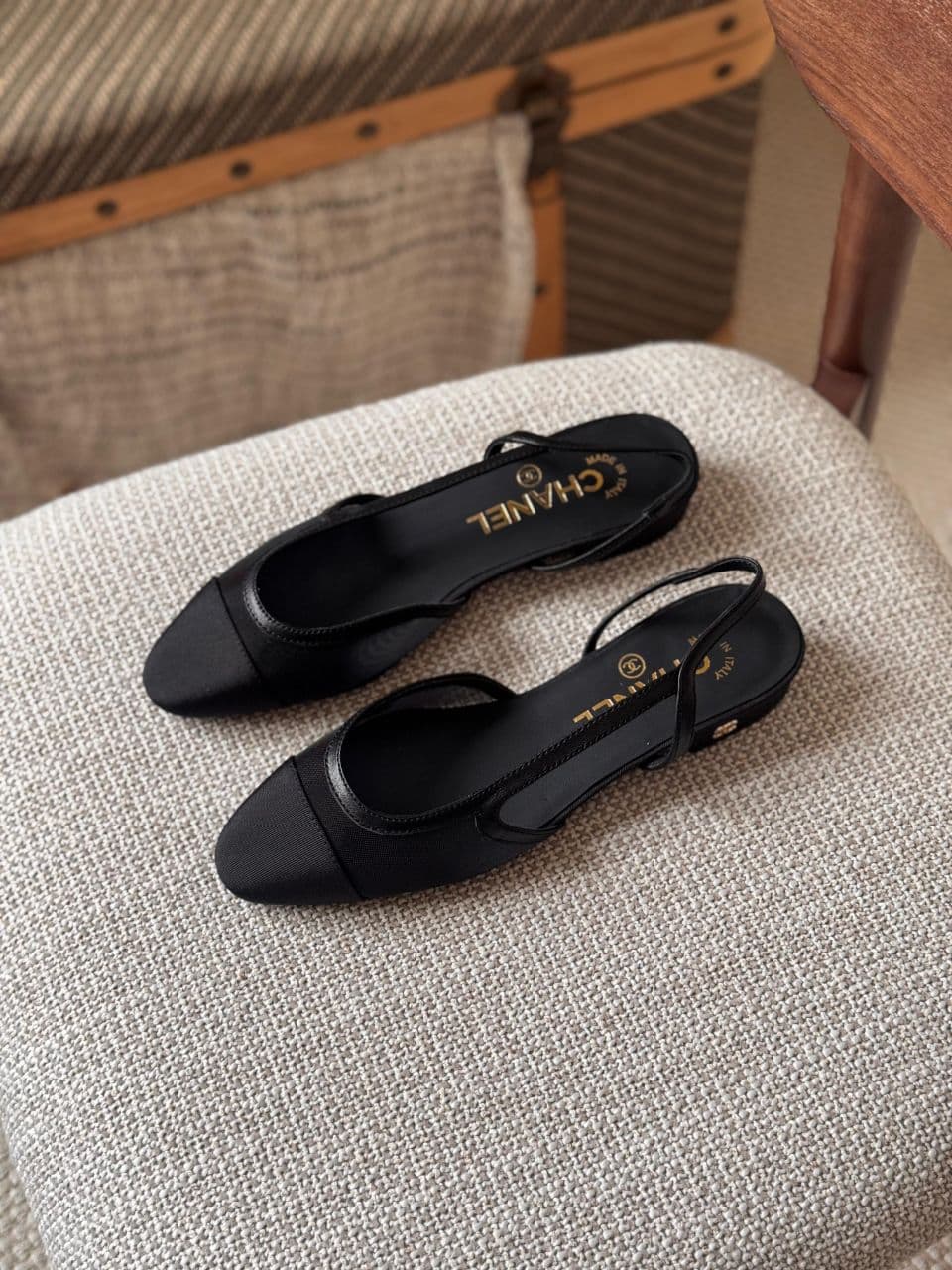 Chanel Mesh & Grosgrain Flat Slingback Shoes