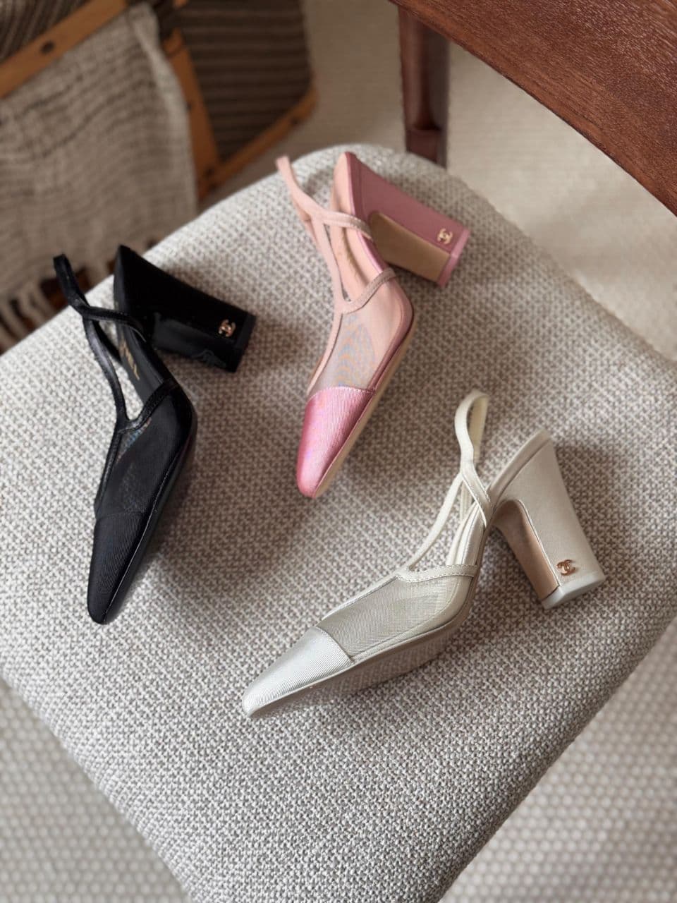 Chanel Mesh & Grosgrain Slingback High Heel Pumps
