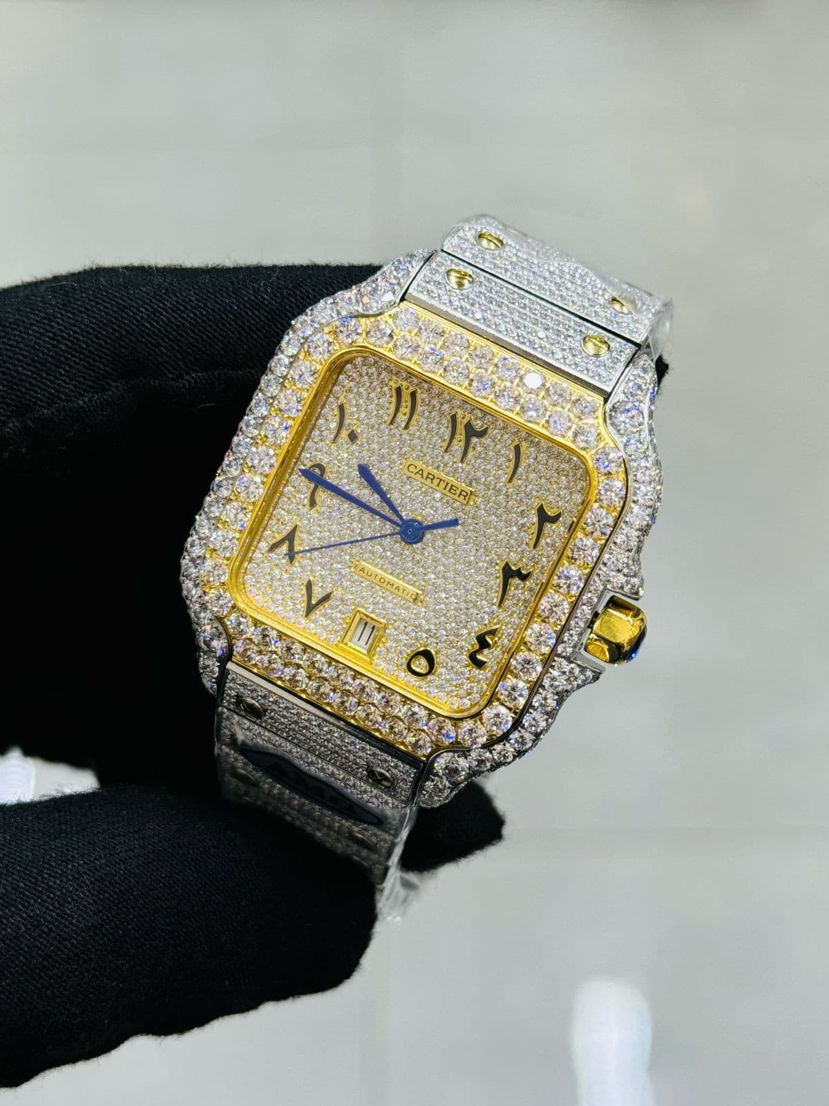 Cartier Santos Full Diamond Men’s Watch – Arabic Numerals Edition