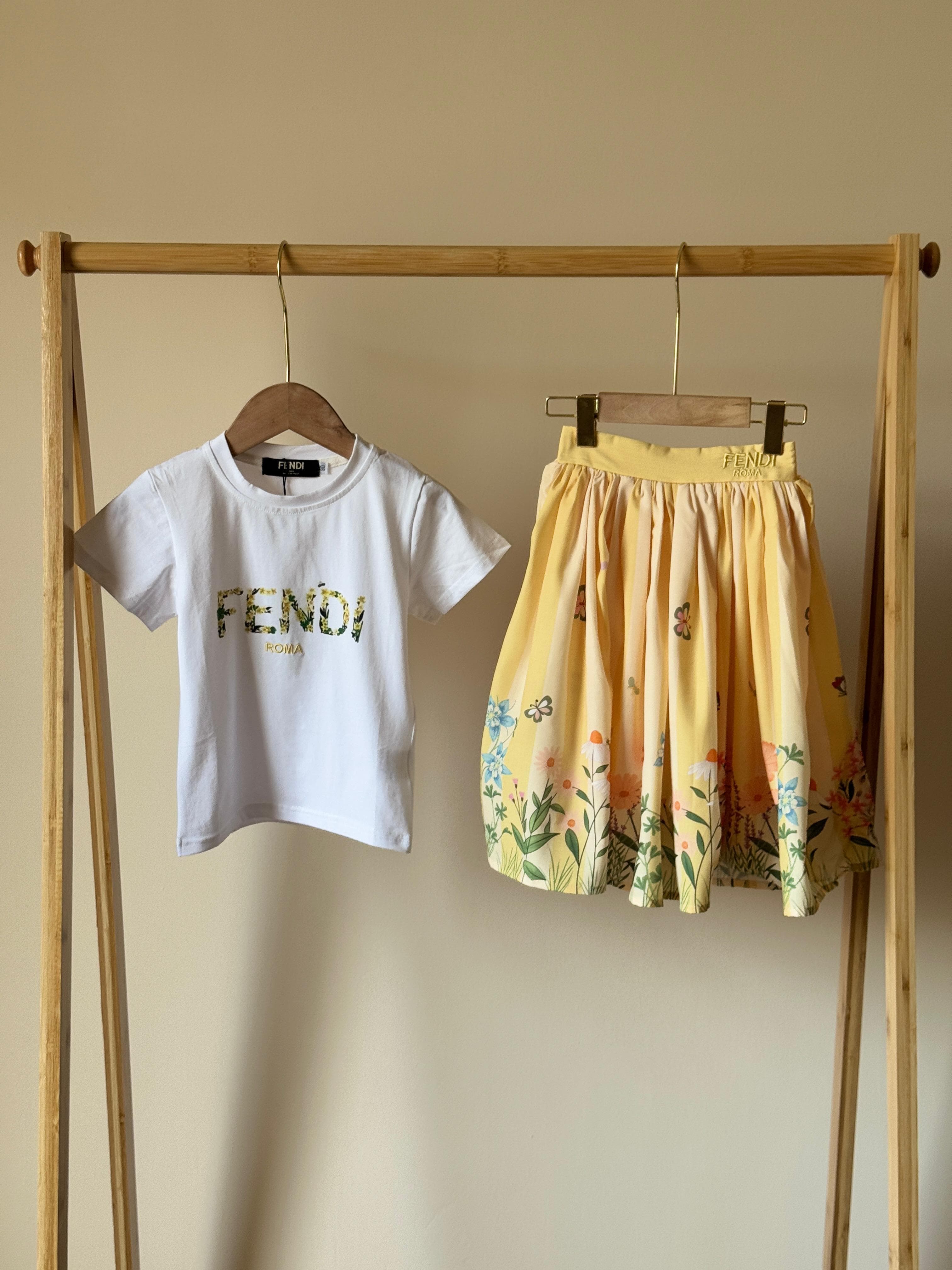 Fendi Kids Floral Yellow Set (T-Shirt & Skirt)