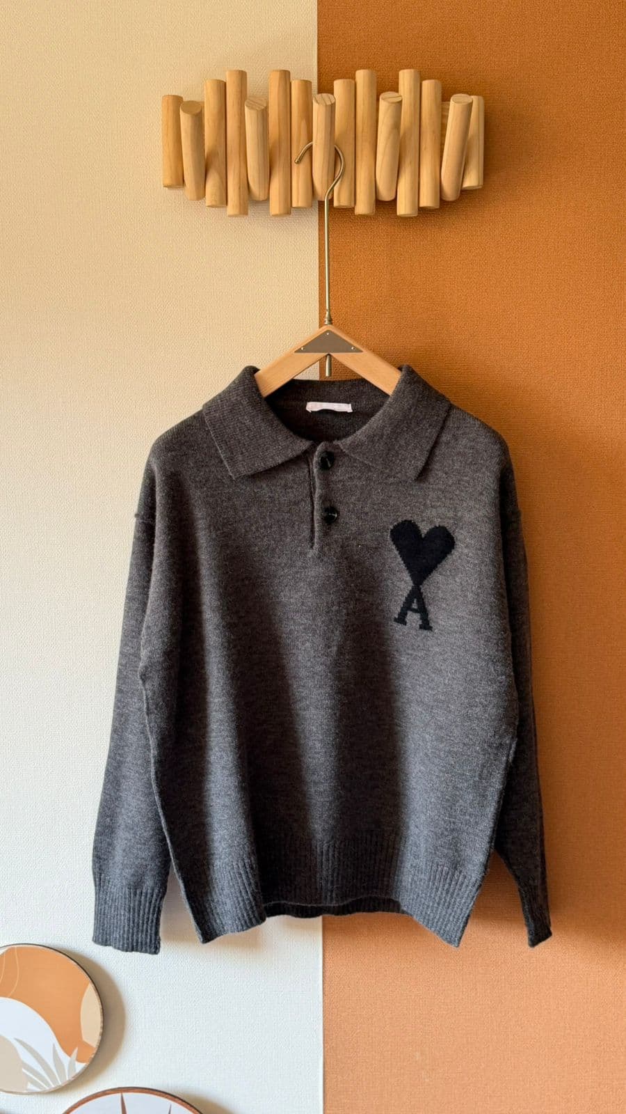 AMI Paris Heart Logo Knit Polo Sweater – Premium Unisex Winter Style