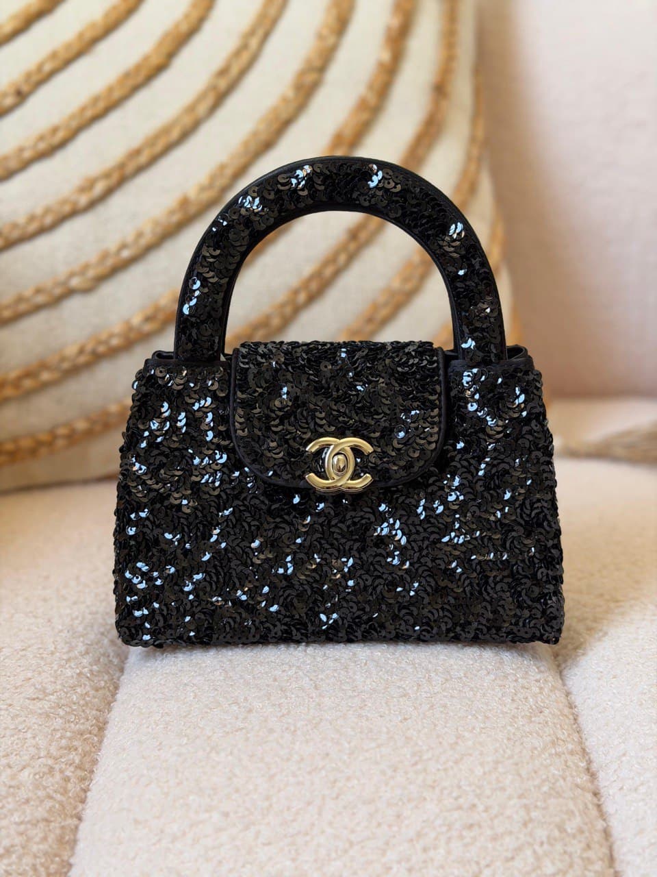Chanel Mini Top Handle Sequin Flap Bag