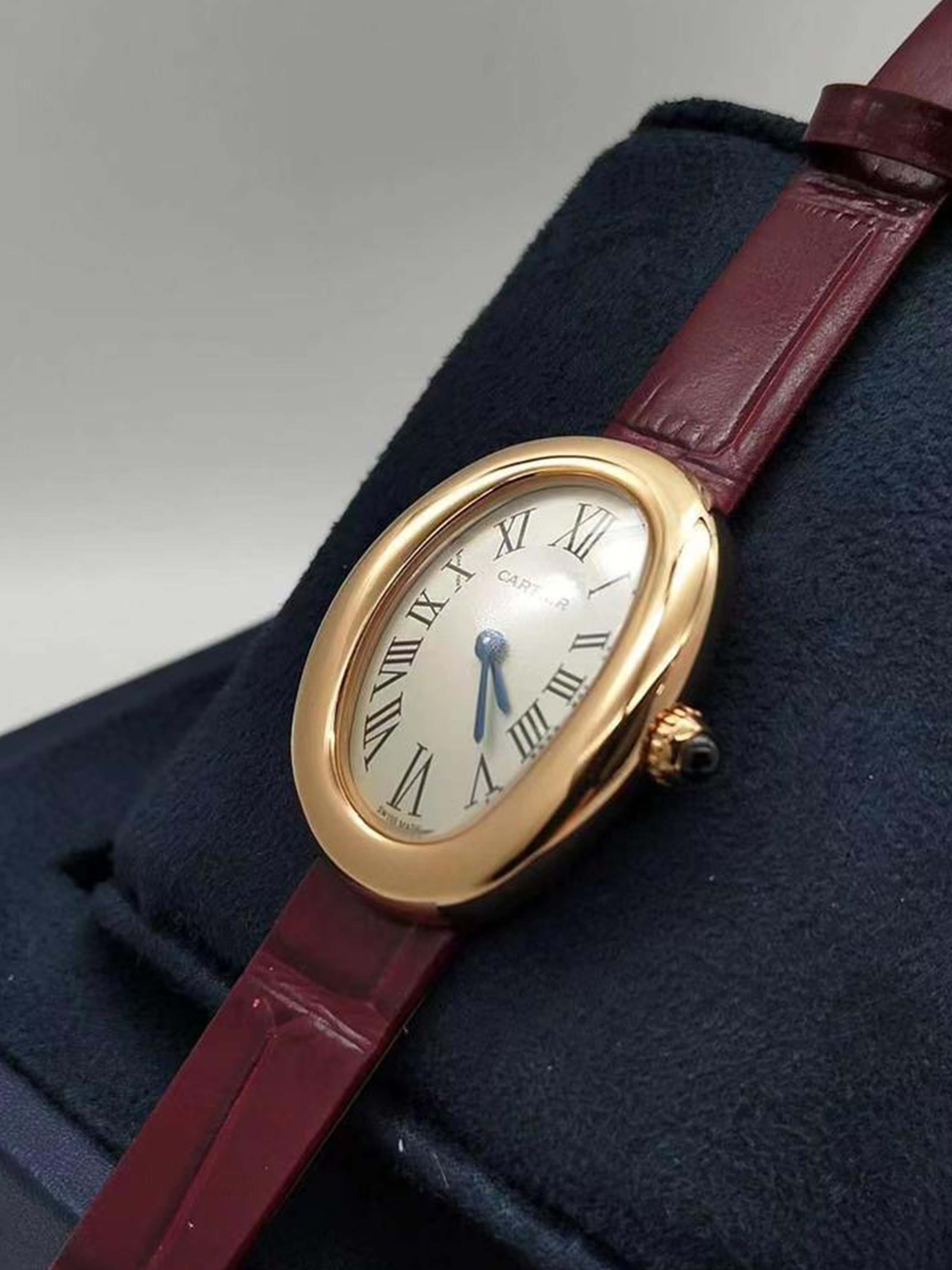 Cartier Baignoire Gold Case Watch – Burgundy Leather Strap