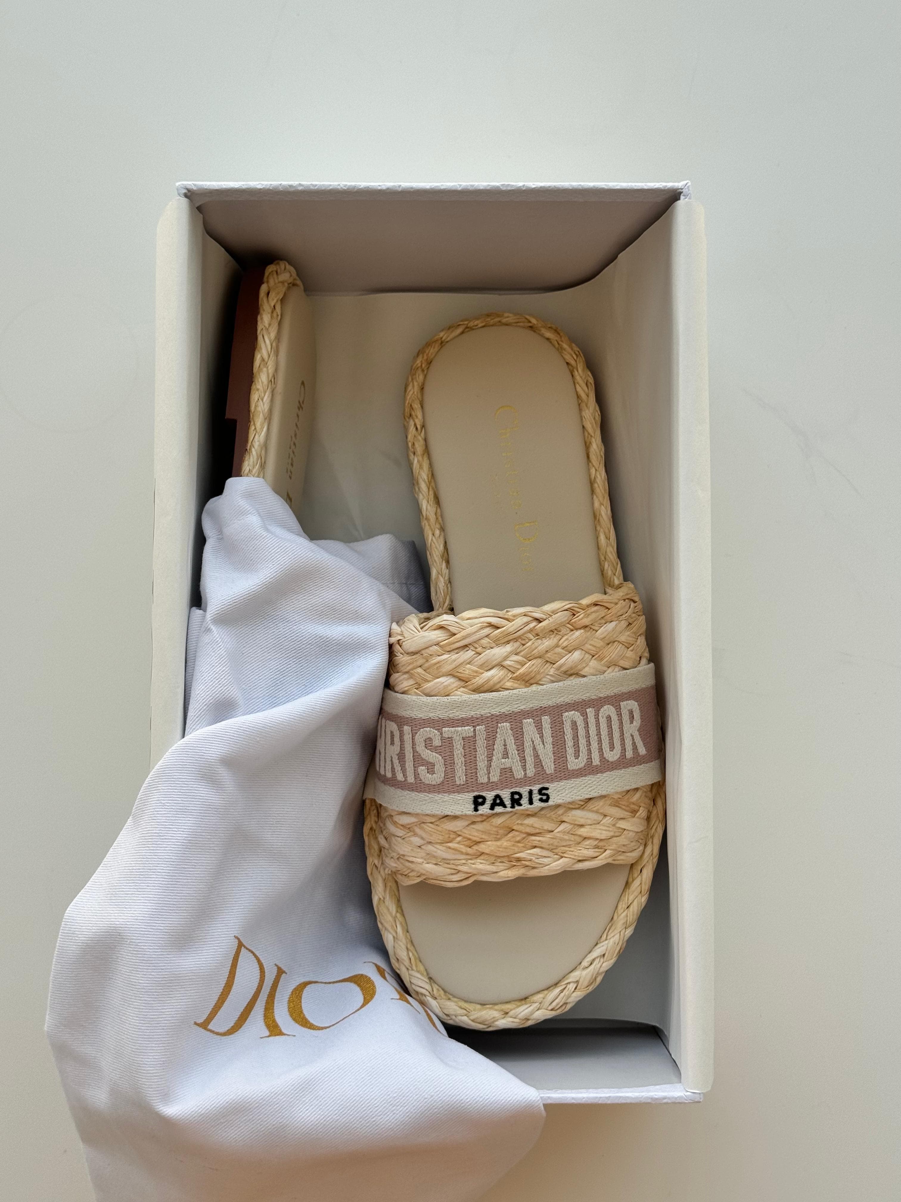 Christian Dior Dway Raffia Slides – Natural Elegance with Iconic Parisian Charm