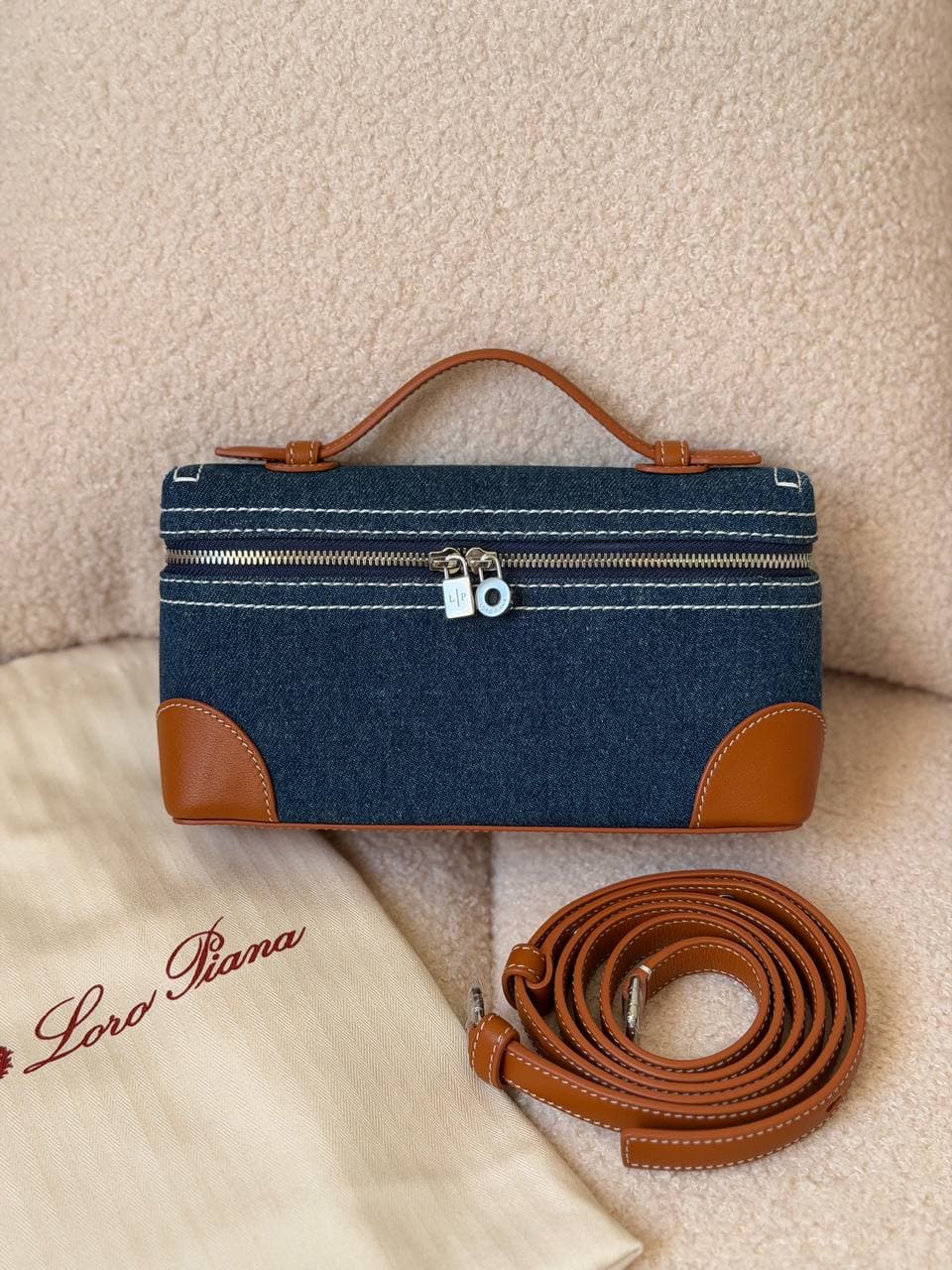 Loro Piana Extra Pocket L19 Canvas & Leather Pouch Bag
