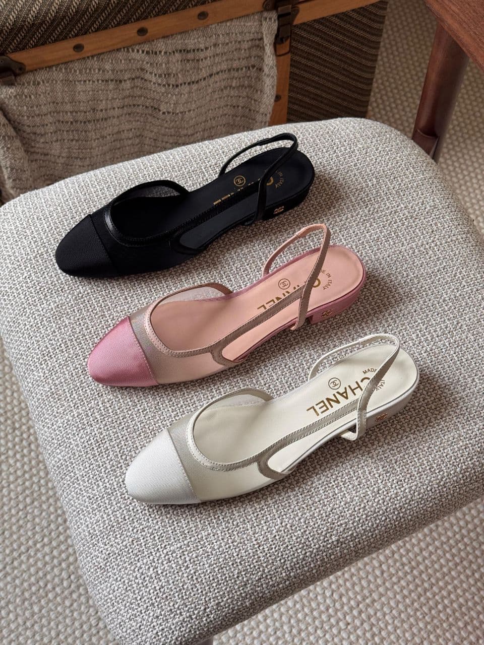 Chanel Mesh & Grosgrain Flat Slingback Shoes