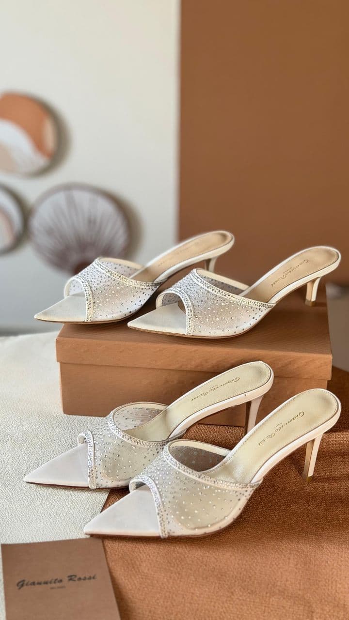 Gianvito Rossi Crystal Mesh Mules – Short & High Heel Edition