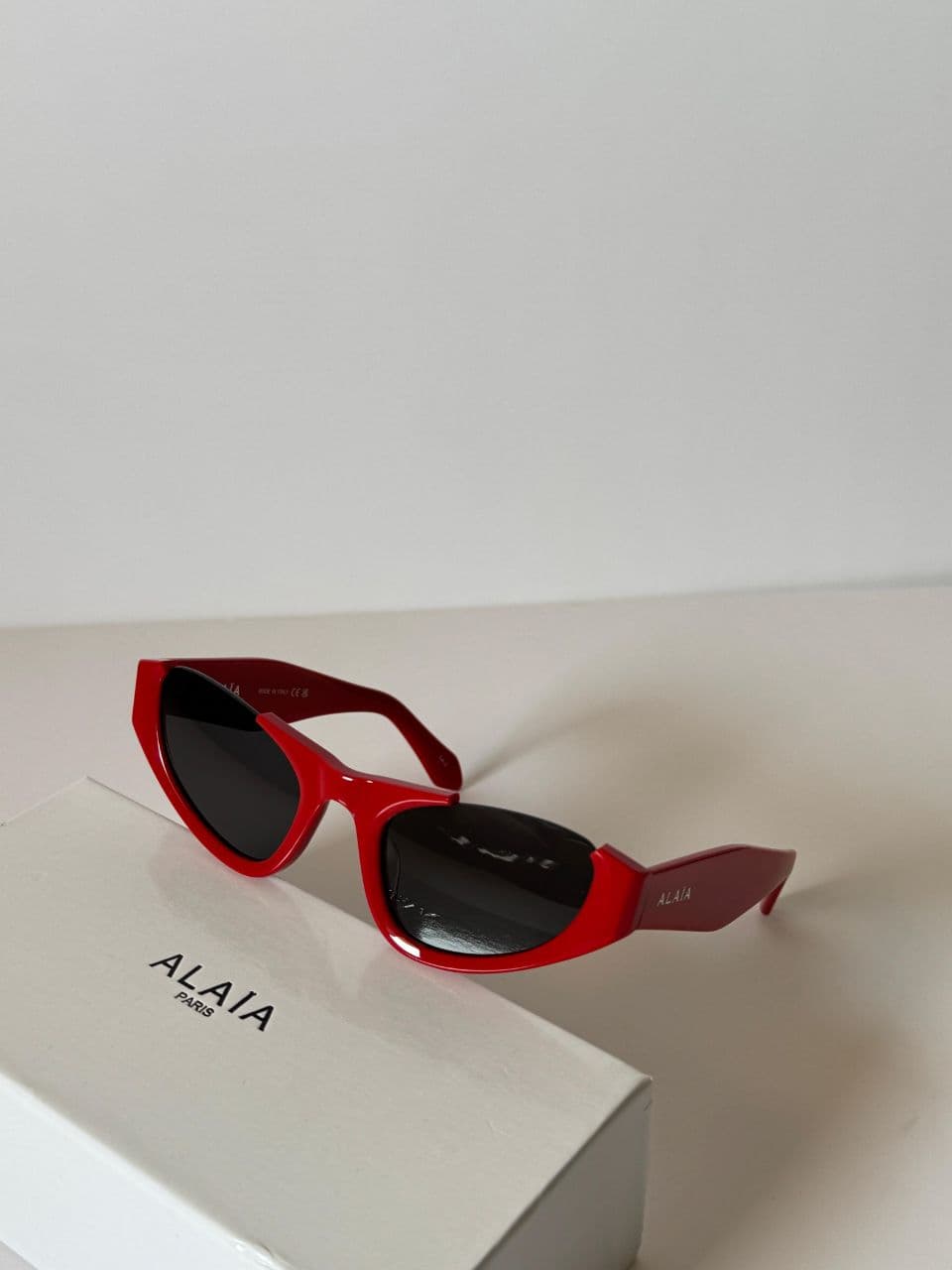 Alaia Sculpted Angular Sunglasses with Bold Acetate Frame