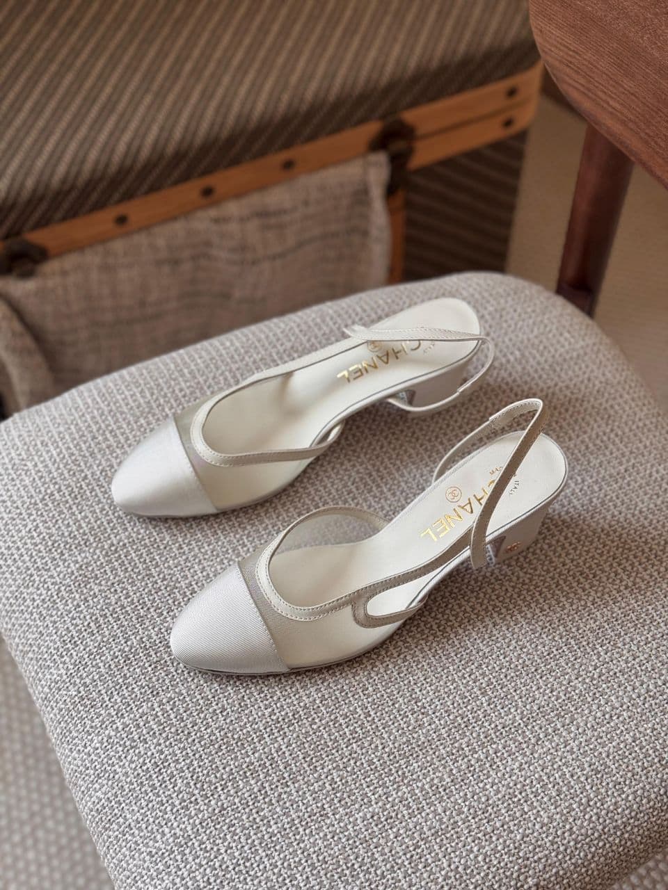 Chanel Mesh & Grosgrain Slingback Pumps