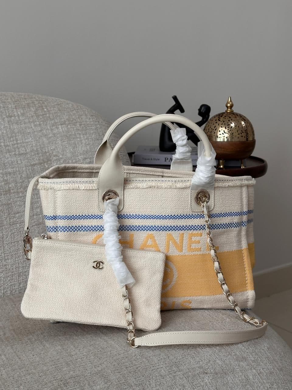 Chanel Deauville Style Tote Bag with Pearl Logo