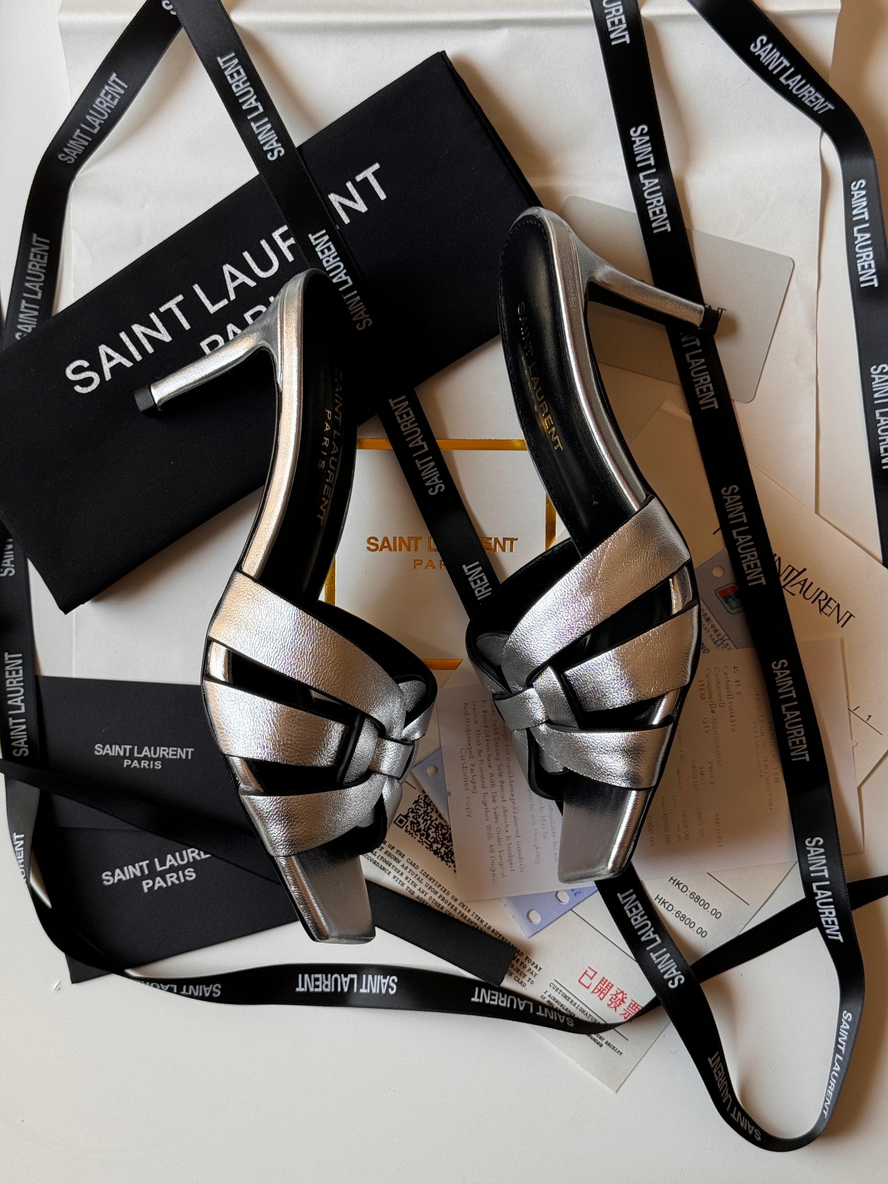 Saint Laurent Tribute Sandal Metallic Leather