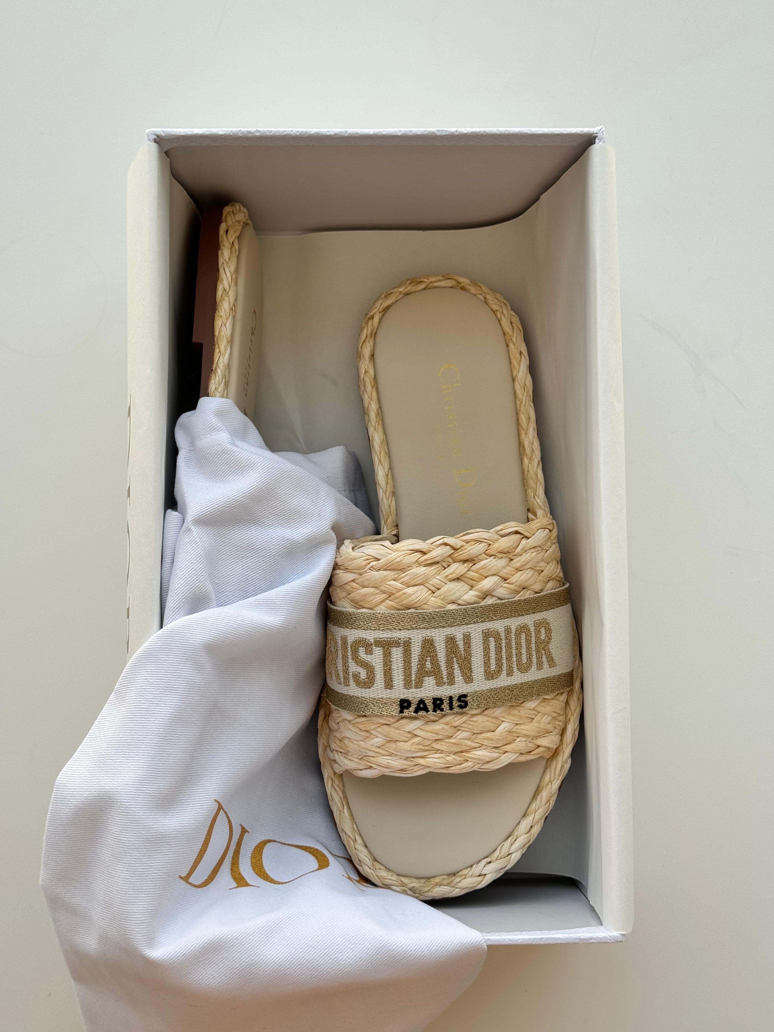 Christian Dior Dway Raffia Slides – Natural Elegance with Iconic Parisian Charm