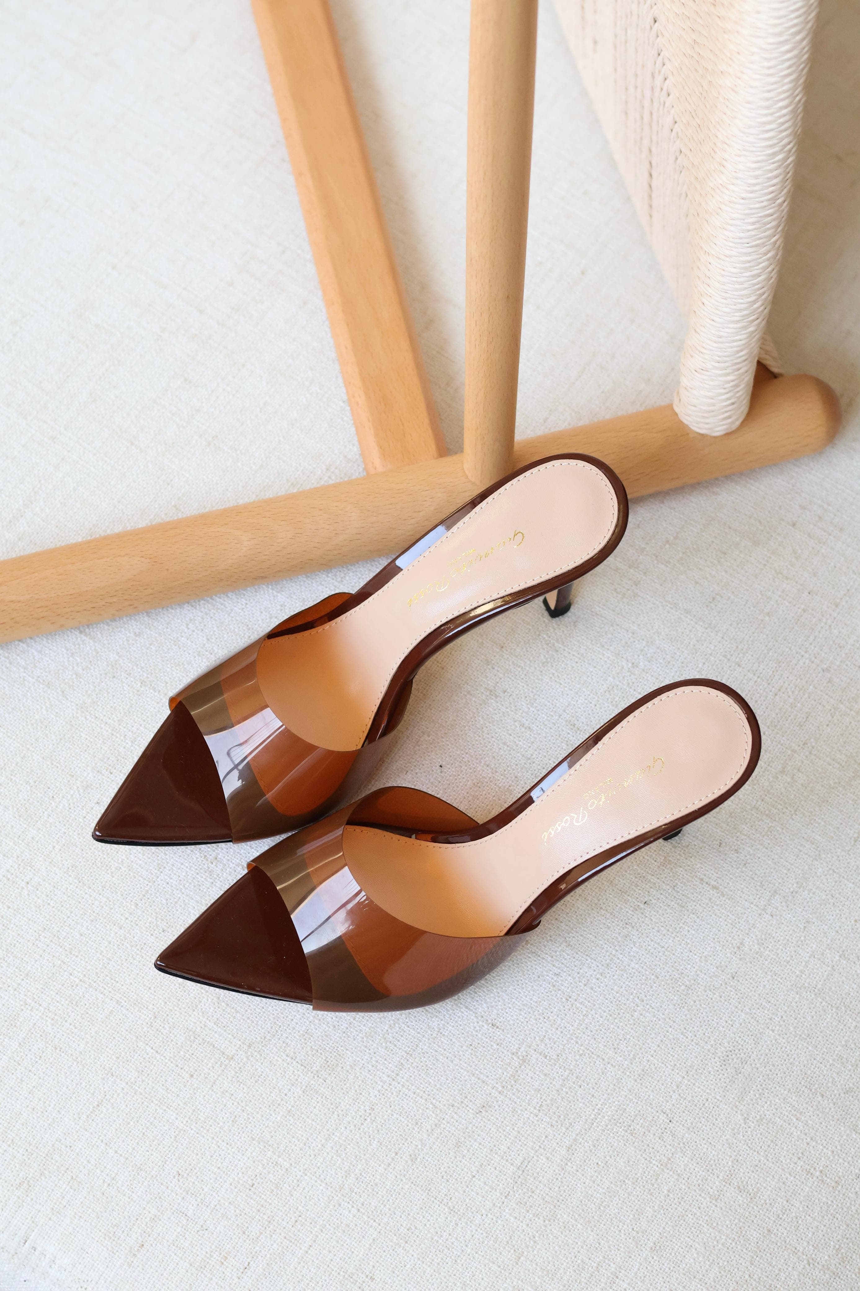 Gianvito Rossi Women’s Transparent Heel Mules – Pointed Toe