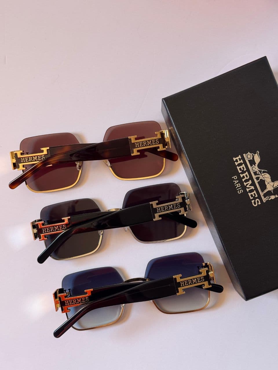Hermès Rectangular Rimless Sunglasses with Iconic H-Temple Detail
