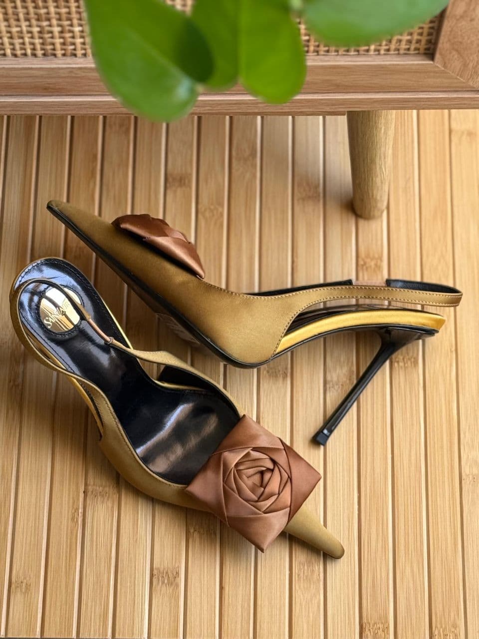 Saint Laurent Satin Rose Slingback Heels