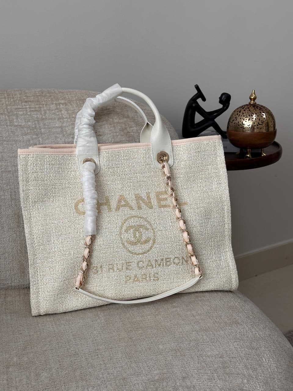 Chanel Deauville Style Tote Bag with Pearl Logo