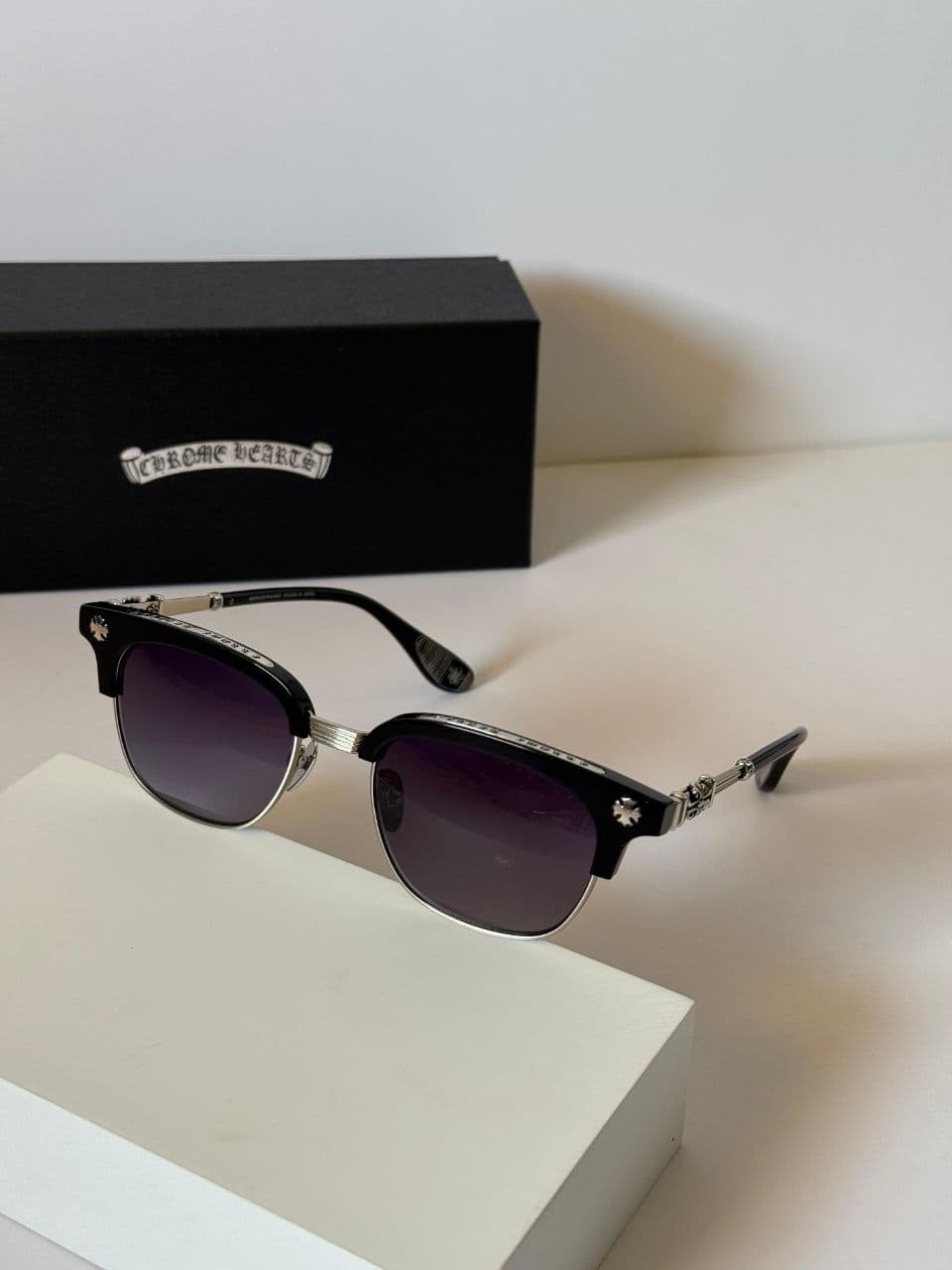 Chrome Hearts Unisex Square Optical Glasses with Metal Bridge Details