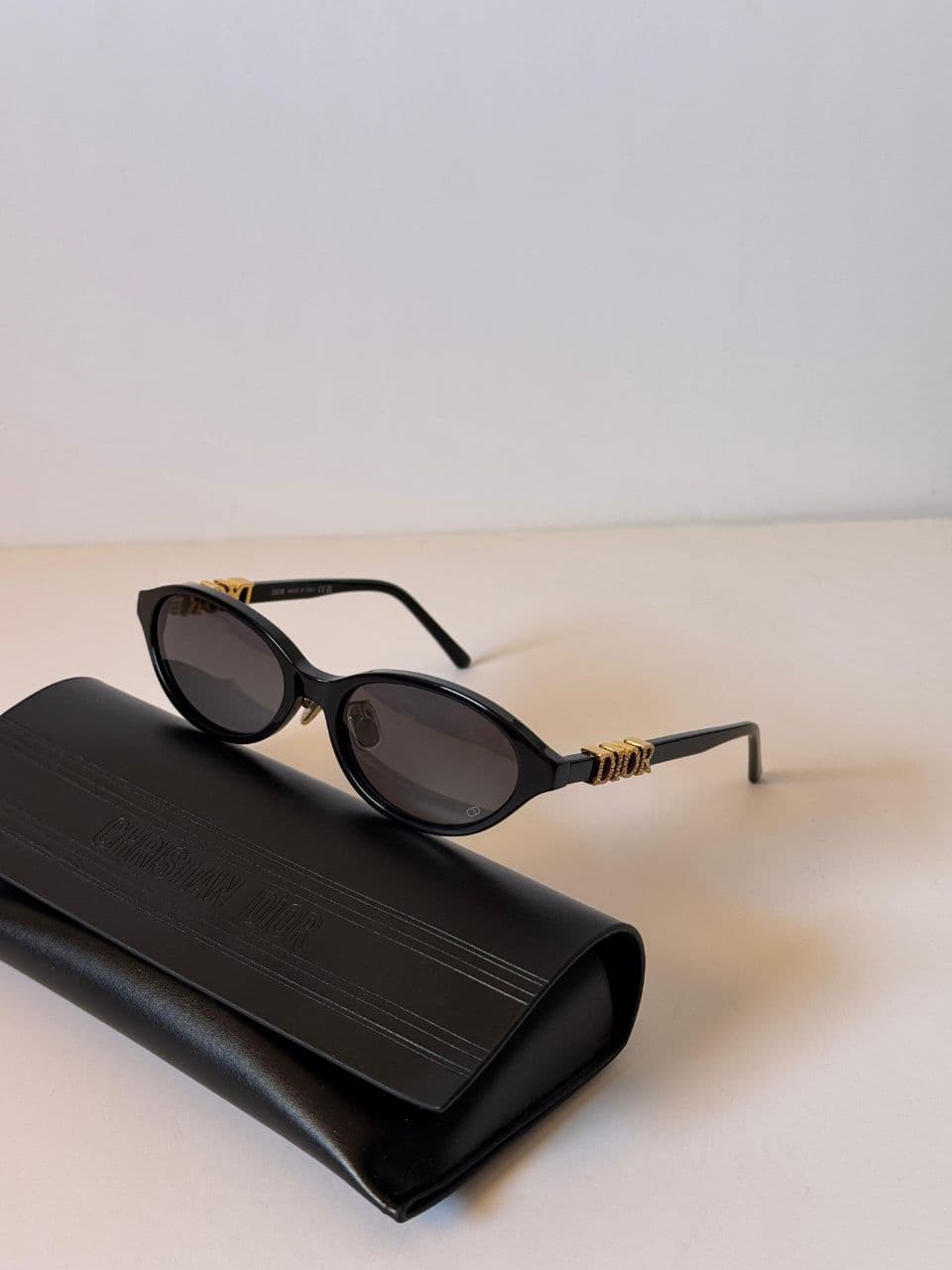 Dior Oval Acetate Sunglasses with Sculpted Gold Logo Detail
